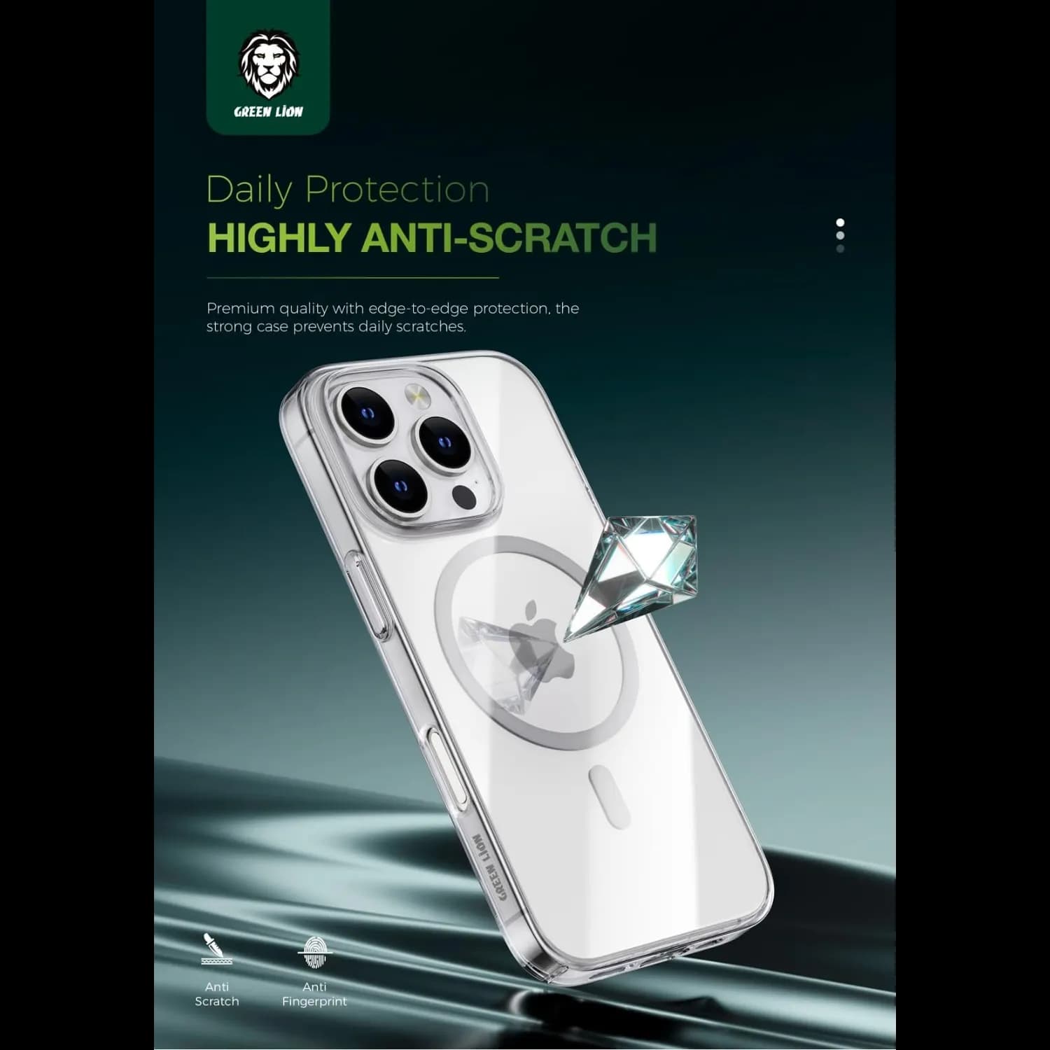 Green Lion iPhone 16 Pro Case - Magnetic Ring, Clear 5