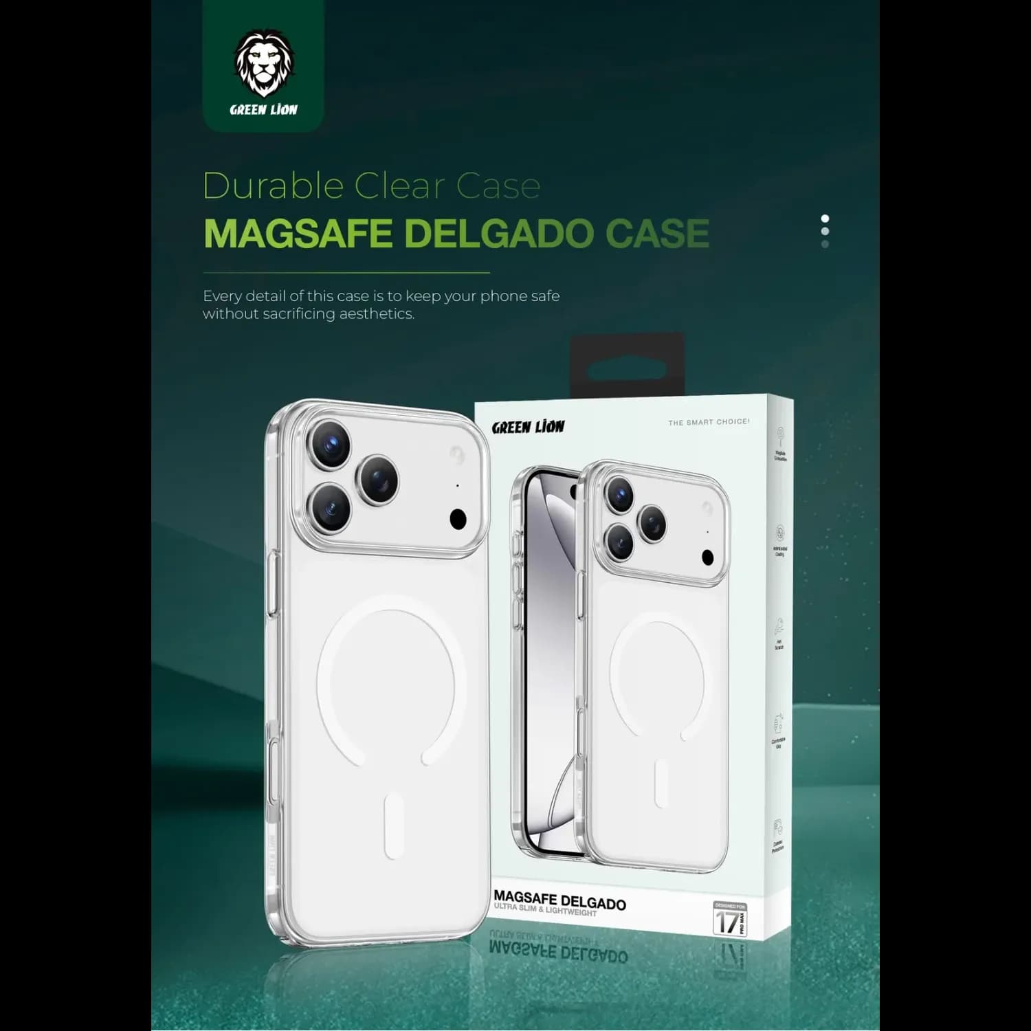 Green Lion iPhone 17 Pro Max Case - Magnetic Ring, Clear 5