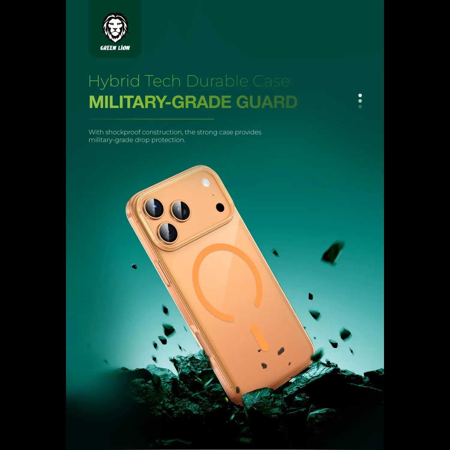 Green Lion iPhone 17 Pro Max Case - Magnetic Ring, Orange Titanium 2