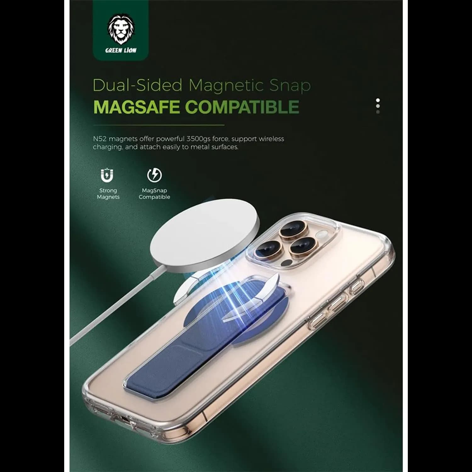 Green Lion iPhone 16 Pro Case - Magnetic Snap, Leather Grip, Grey — Black 4