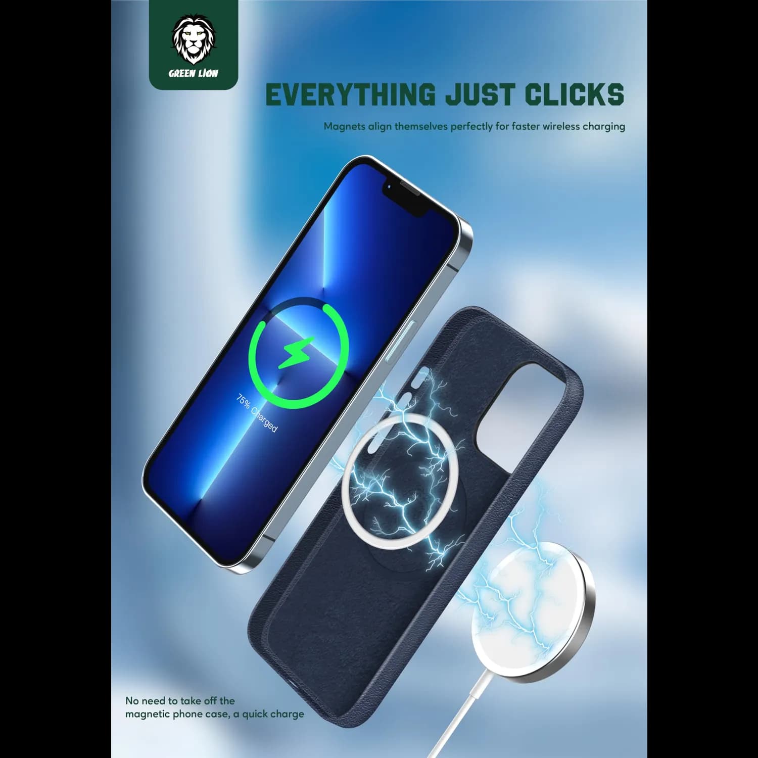 Green Lion Leather Case iPhone 13 Pro - Magsafe Compatible, Blue 2