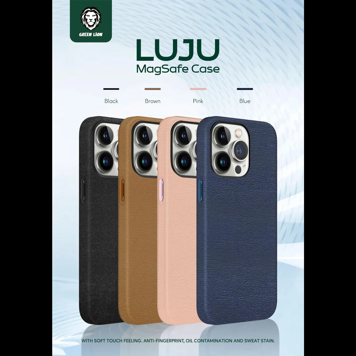 Green Lion Leather Case iPhone 13 Pro - Magsafe Compatible, Blue 3