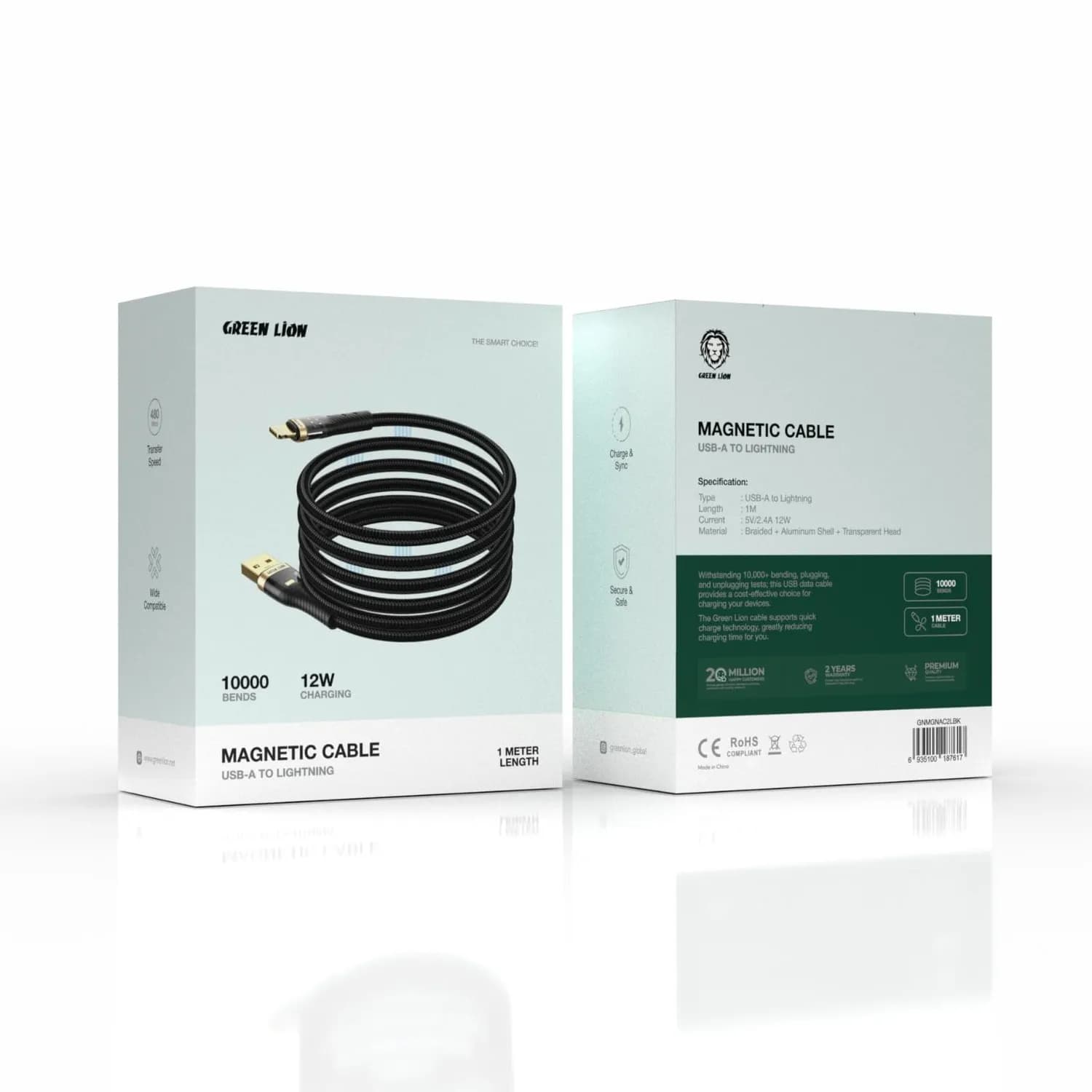 Green Lion USB-A to USB-C Cable - Magnetic, 1m, Black 2