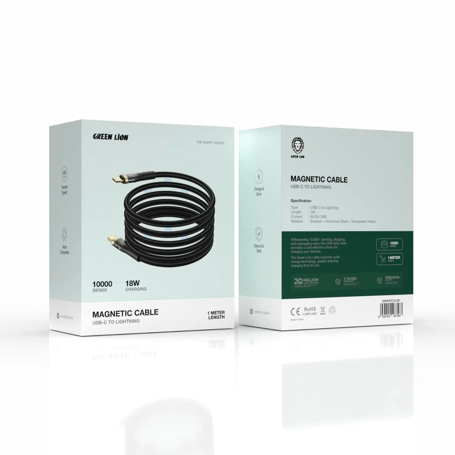 Green Lion Magnetic USB-C Cable - 100W, 1M, Black 2