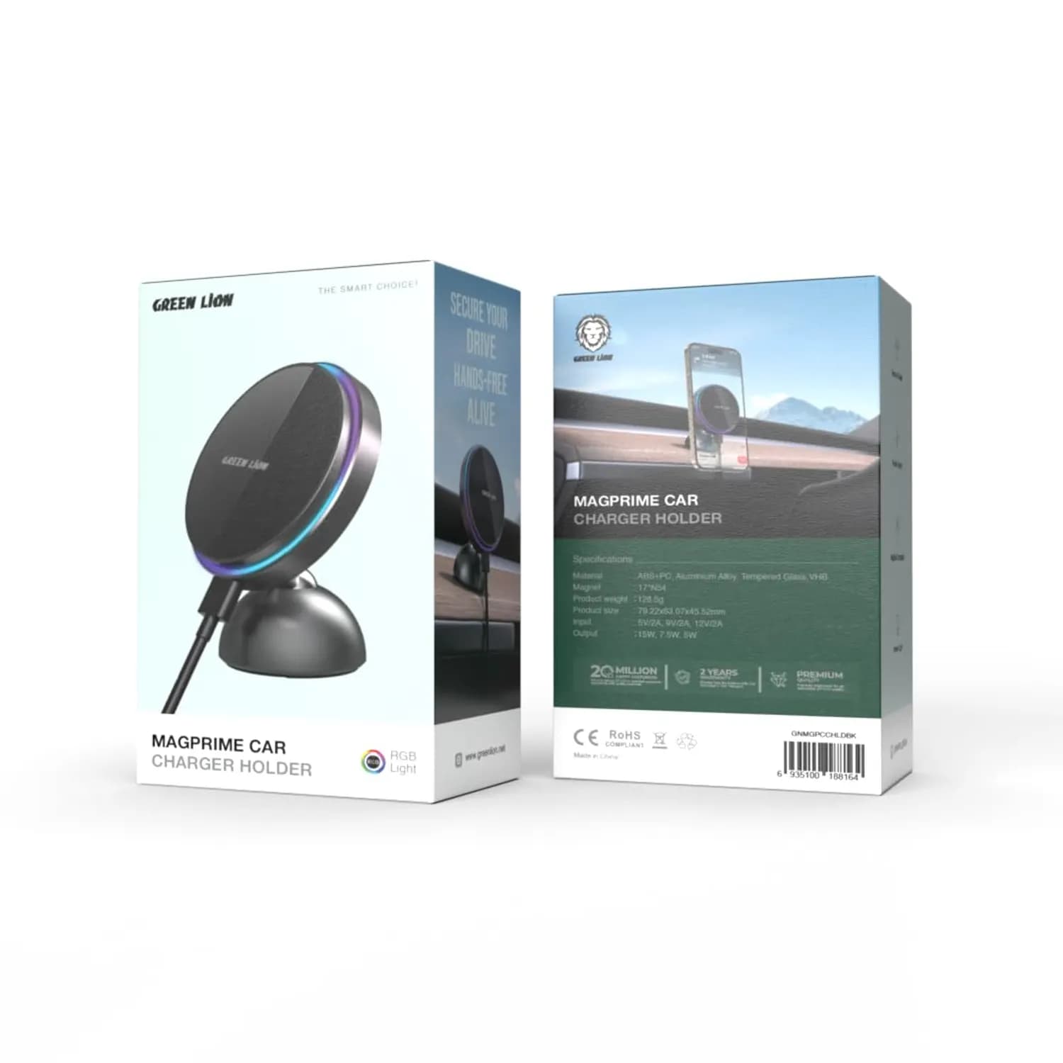Green Lion Magprime Car Holder & Charger - RGB Light, Black 3
