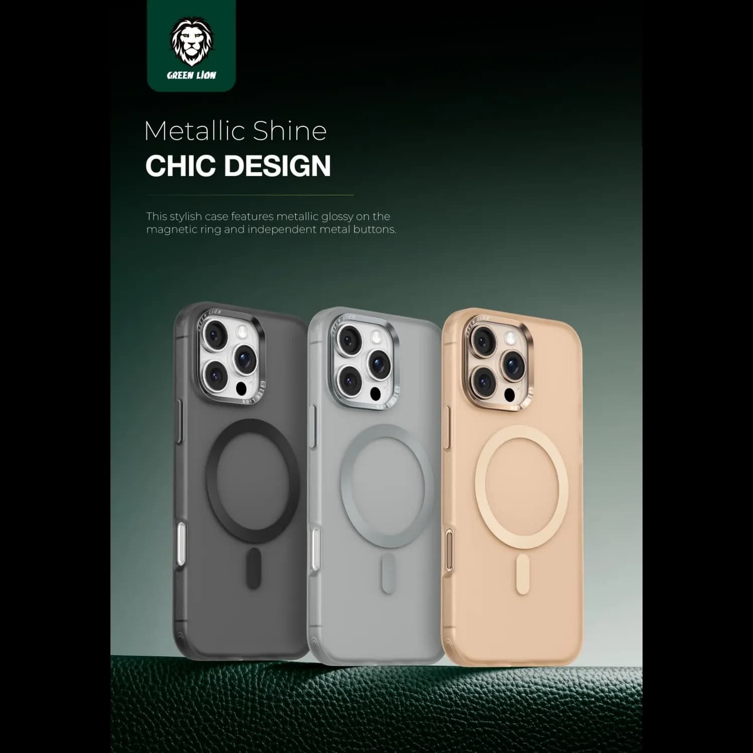 Green Lion Phone Case - 3D Magnetic Glitter Resin, Black 3