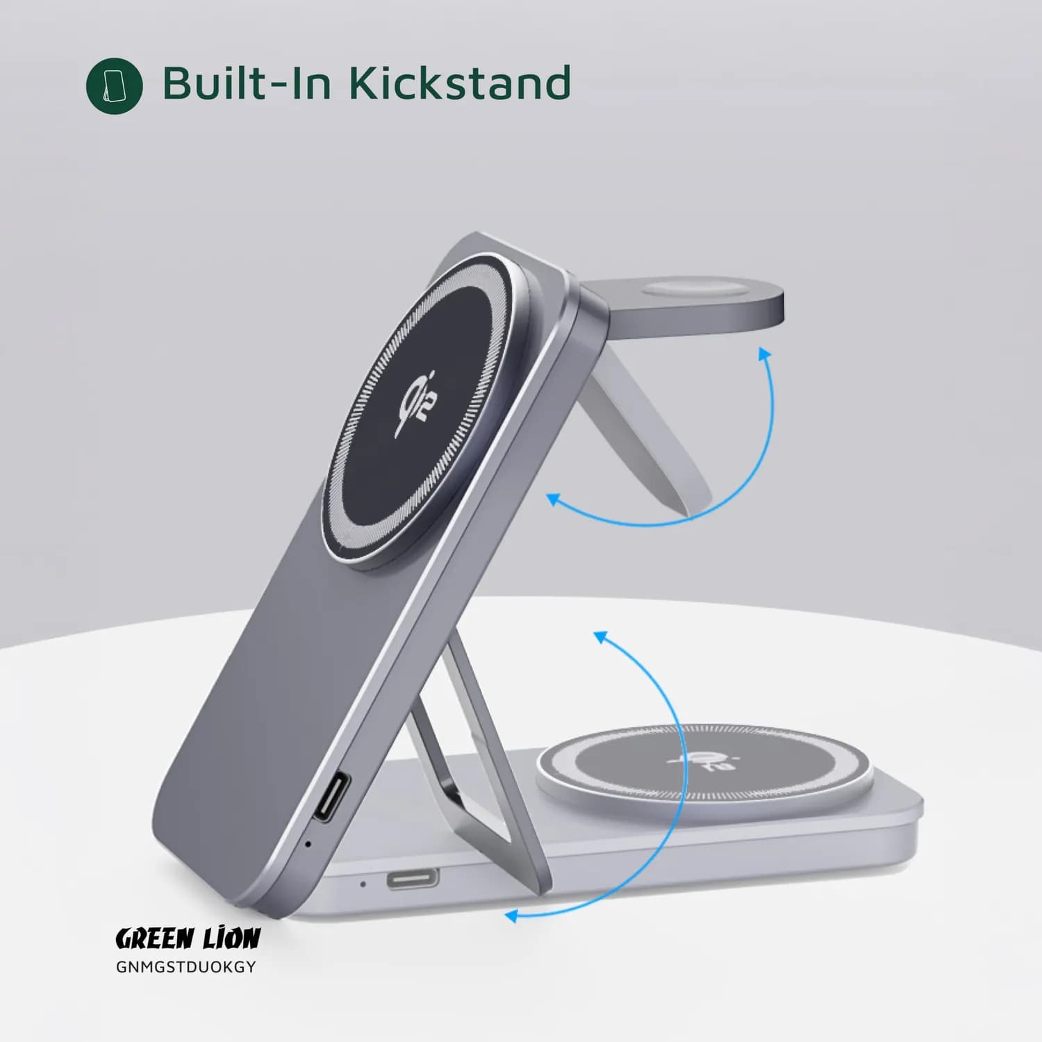 Green Lion MagStand Duo Wireless Charger - Foldable Kickstand, Grey 4