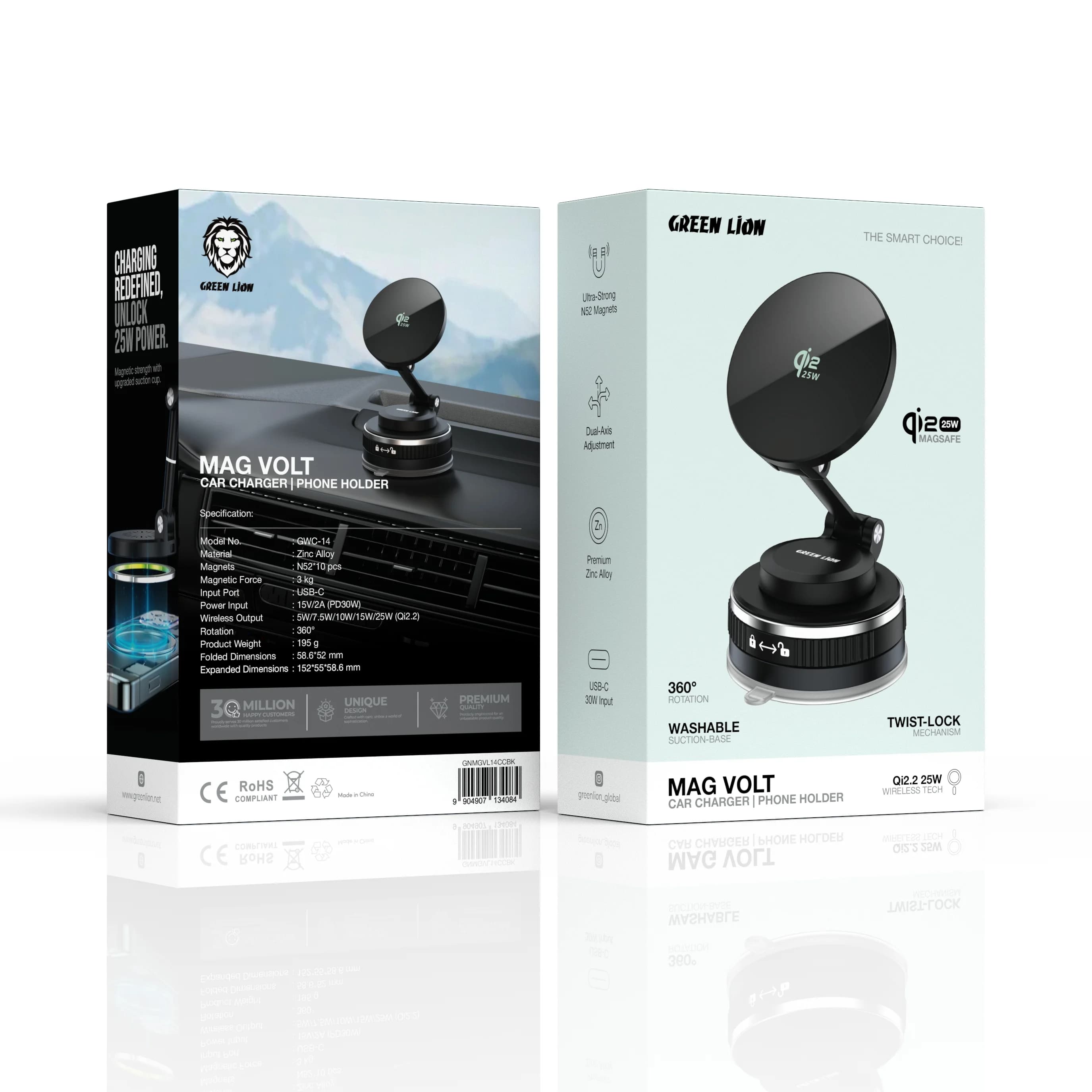 Green Lion Car Charger MAG VOLT GWC-14 - Magnetic, Black 3