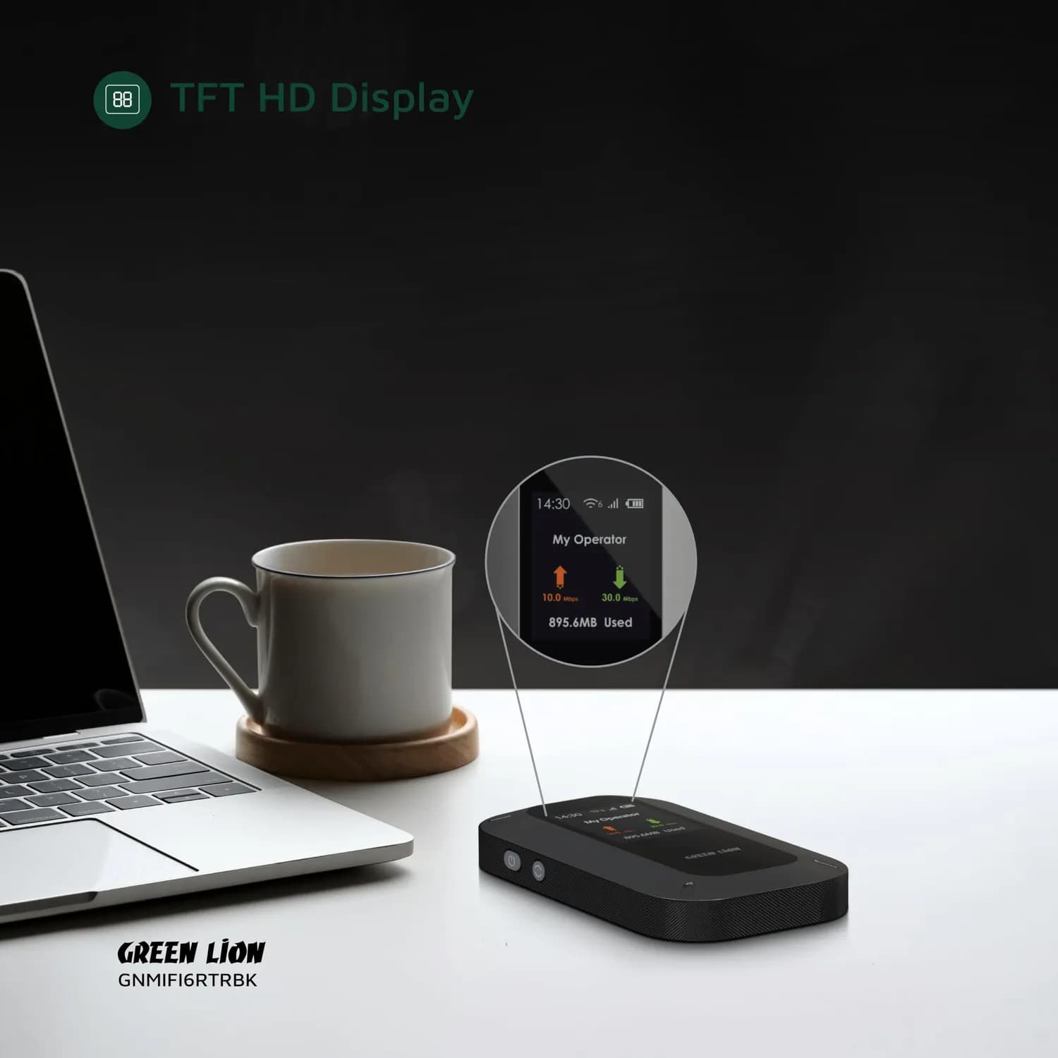Green Lion Portable Mifi Router - 12H Battery, Dual-Band, Black 4