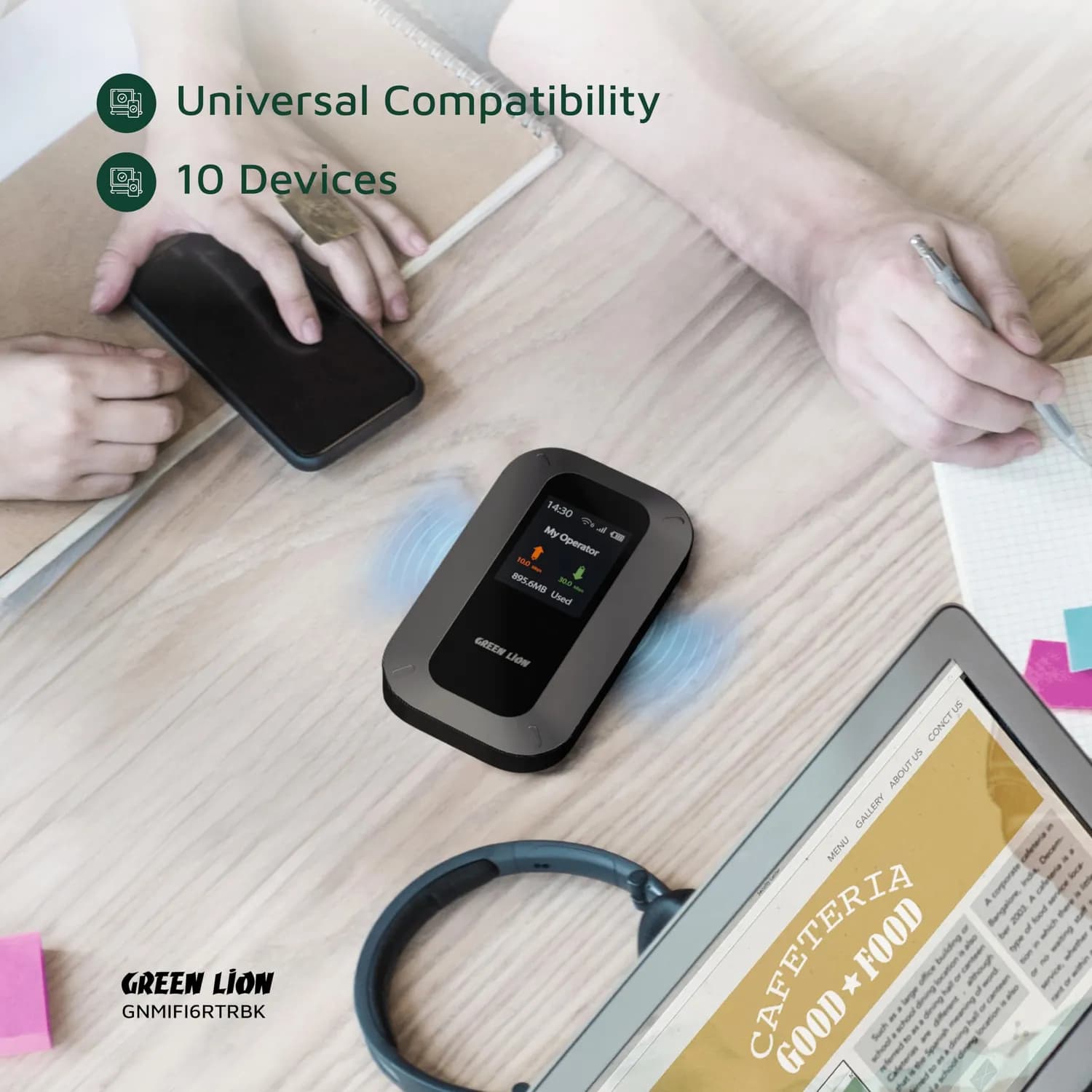 Green Lion Portable Mifi Router - 12H Battery, Dual-Band, Black 5