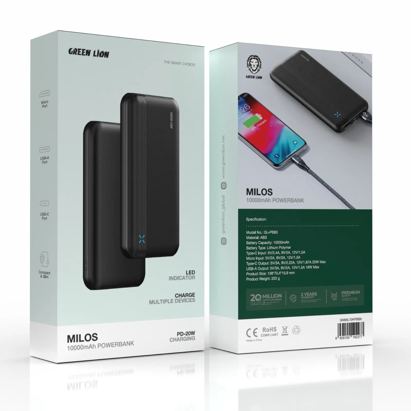 GREEN LION Power Bank Milos GNMIL10KPBBK - 10000mAh 20W PD, Black 2