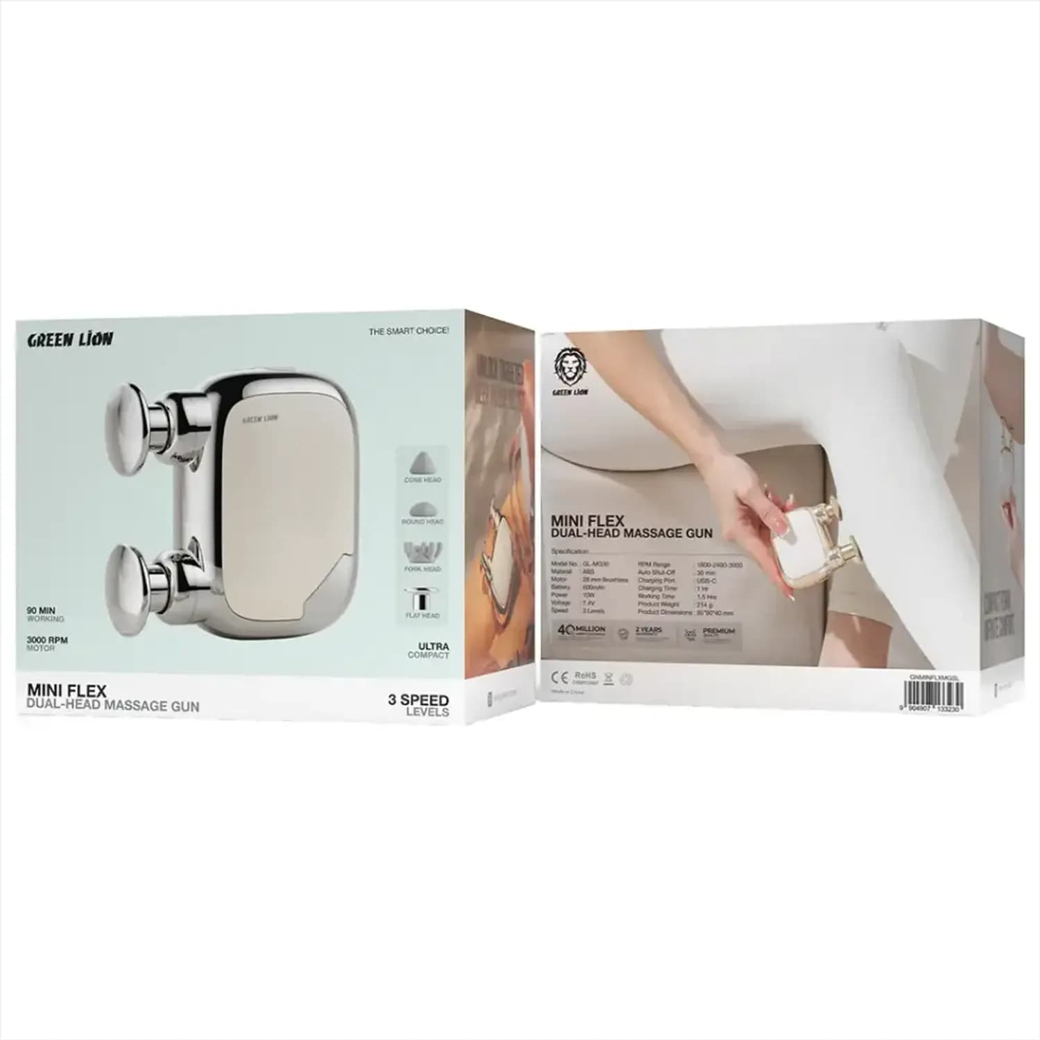 Green Lion Massage Gun Mini Flex - Dual-Head, Silver 2