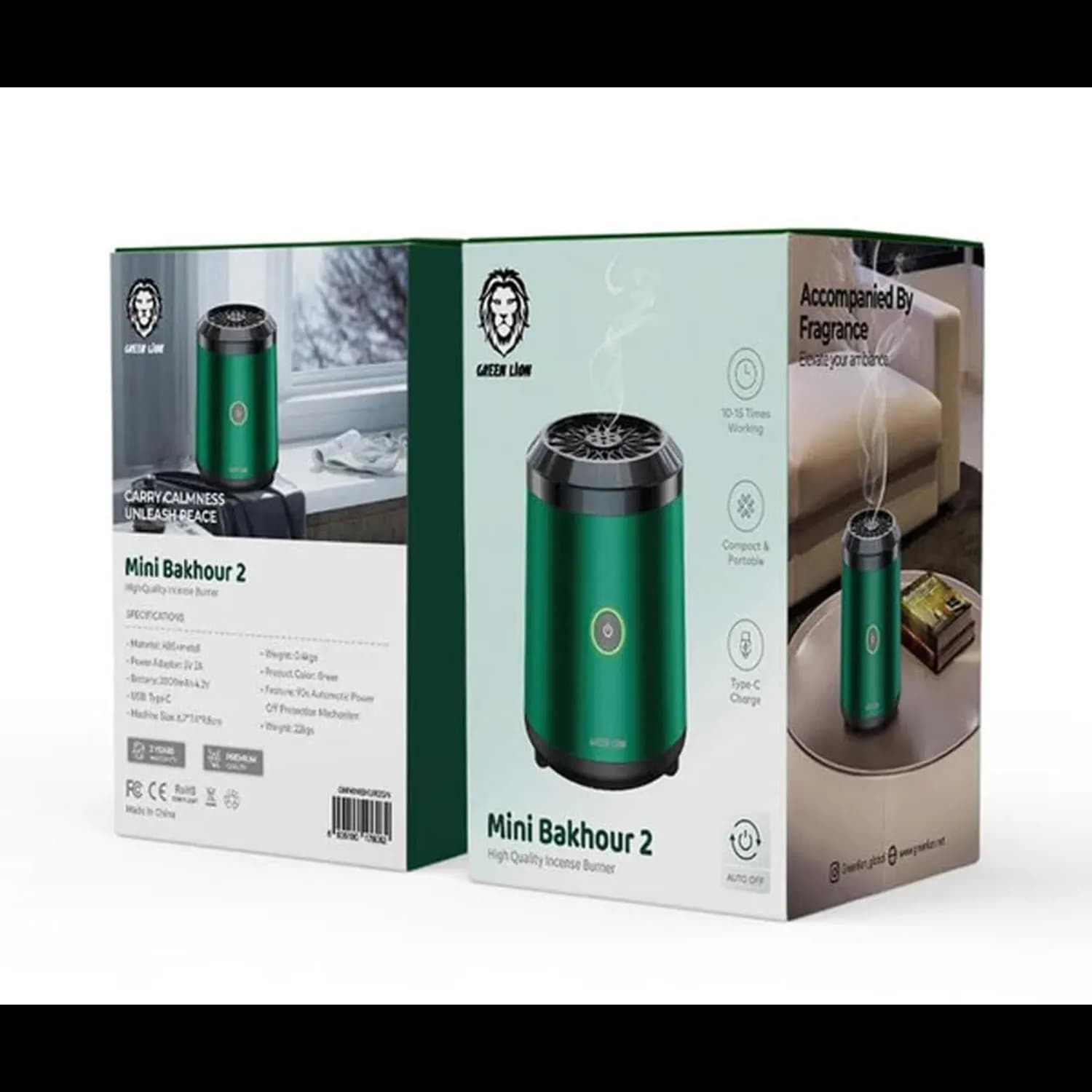 Green Lion Mini Bakhour 2 Incense Burner - Auto Off, Type-C Charging, Green 5