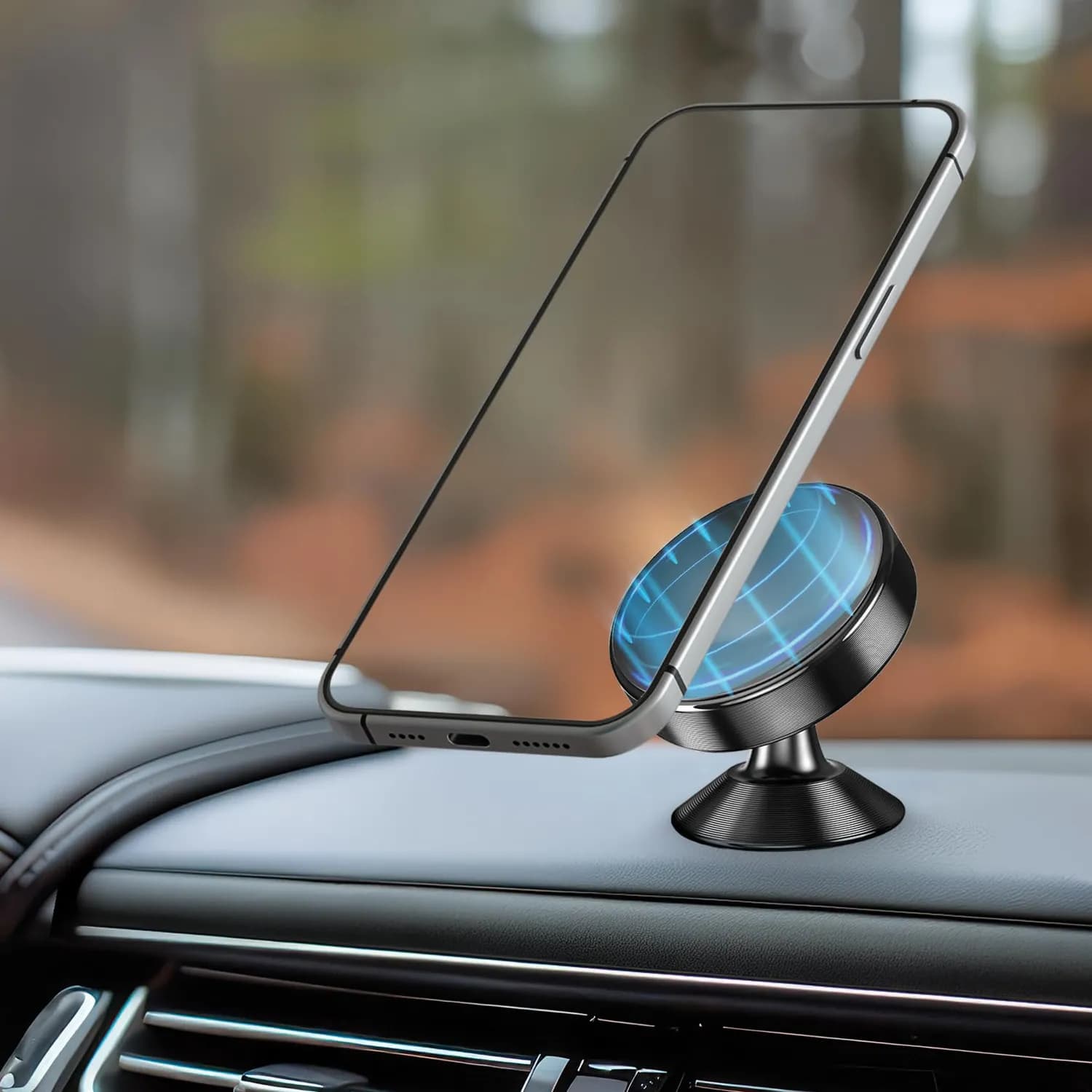 Green Lion Mini Car Phone Holder - Zinc Alloy, 360° Rotation, Lite Black 3