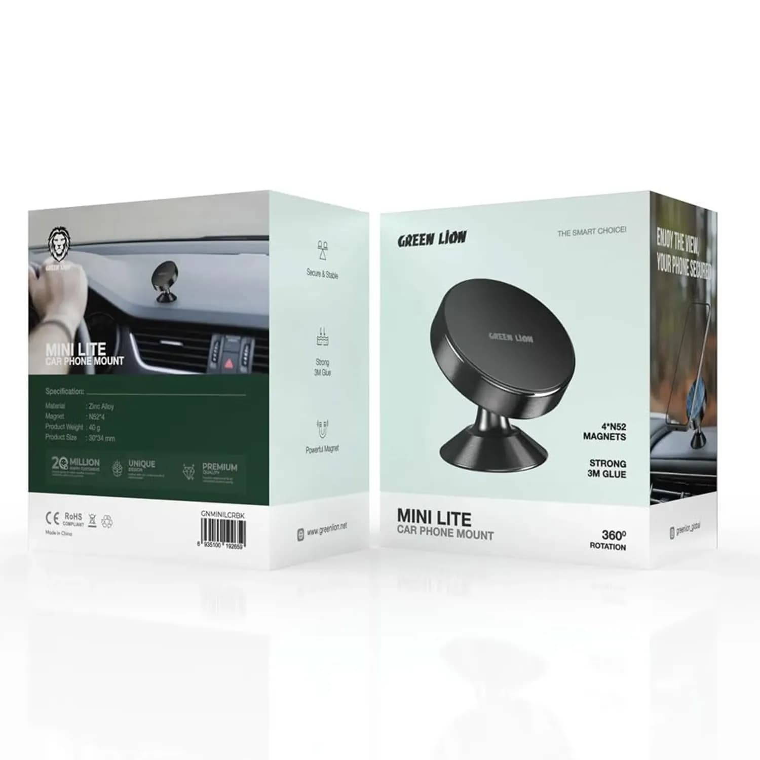 Green Lion Mini Car Phone Holder - Zinc Alloy, 360° Rotation, Lite Black 4