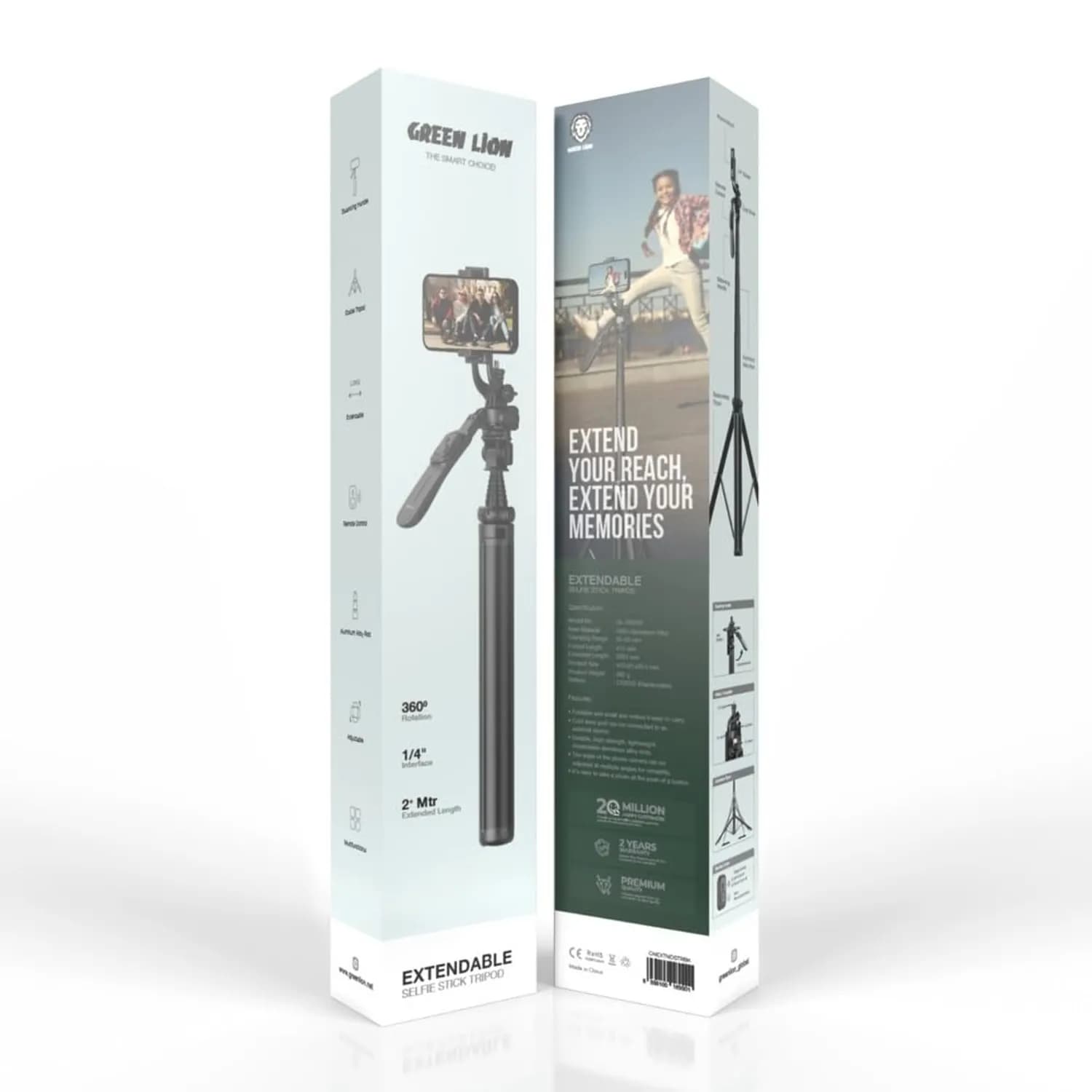 Green Lion Selfie Stick Tripod - 2m Extendable, Remote, Black 3