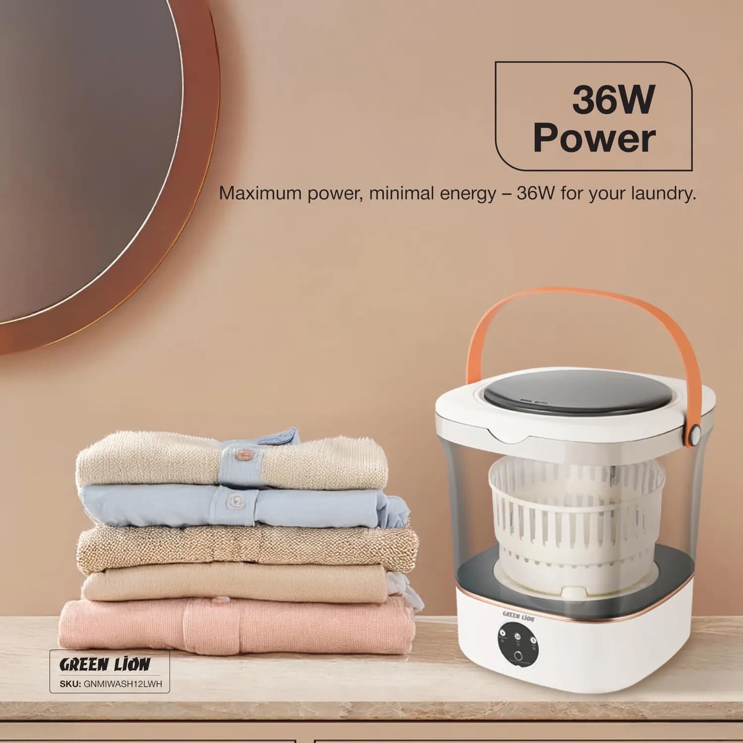 Green Lion Washing Machine - Portable 12L, Anti-Bacterial Blue Light, White 4