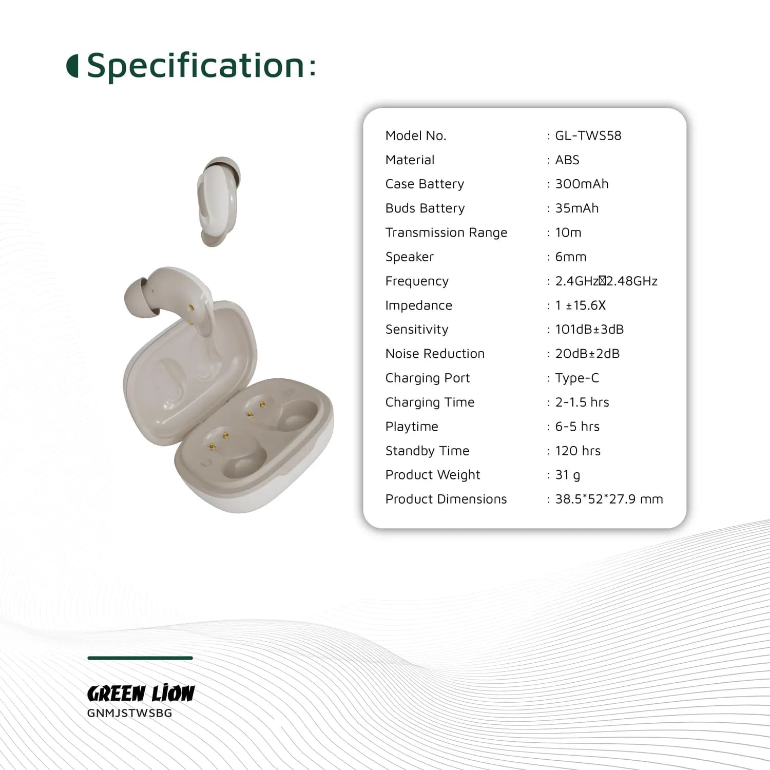 Green Lion Earbuds Majestic - True Wireless, Beige 2