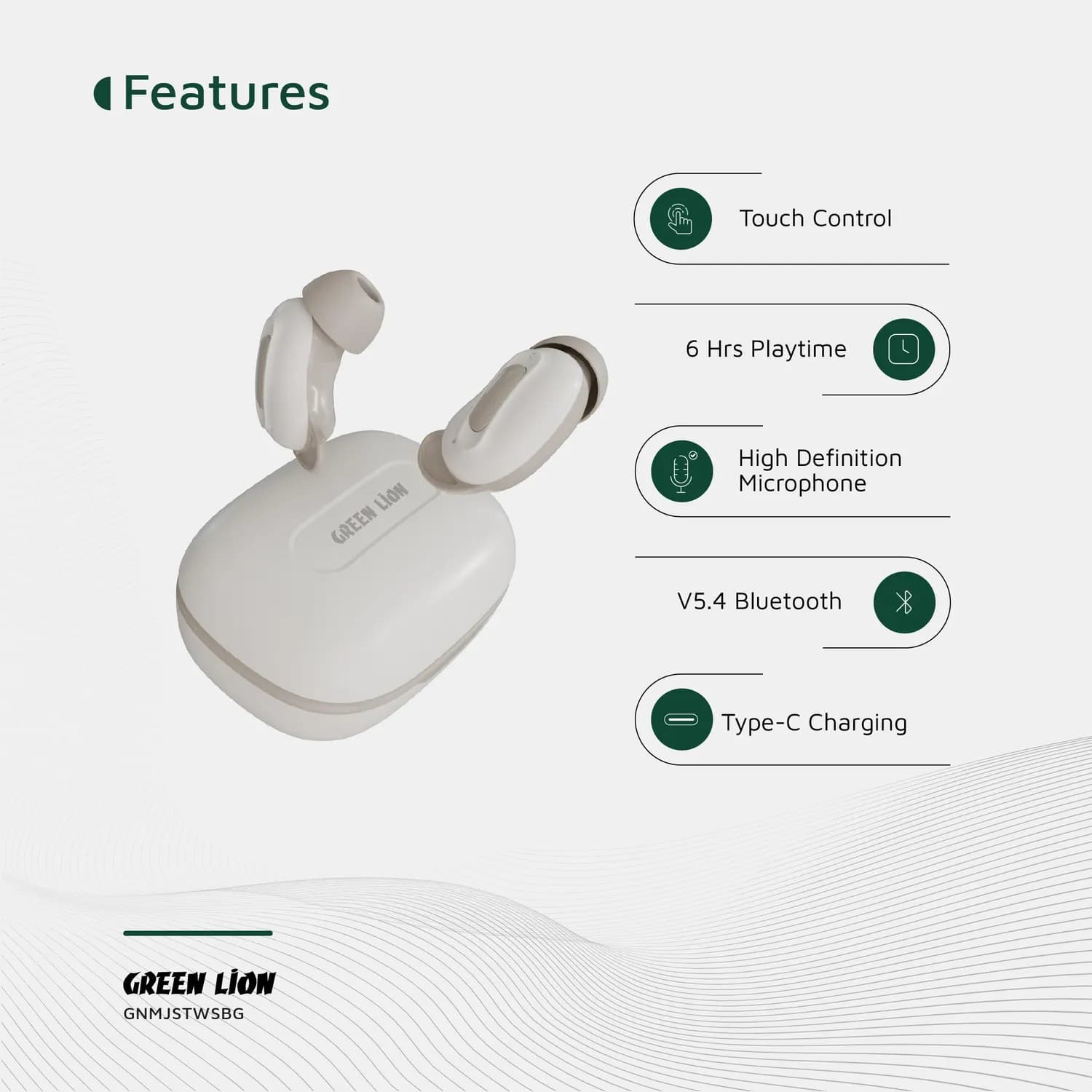 Green Lion Earbuds Majestic - True Wireless, Beige 3