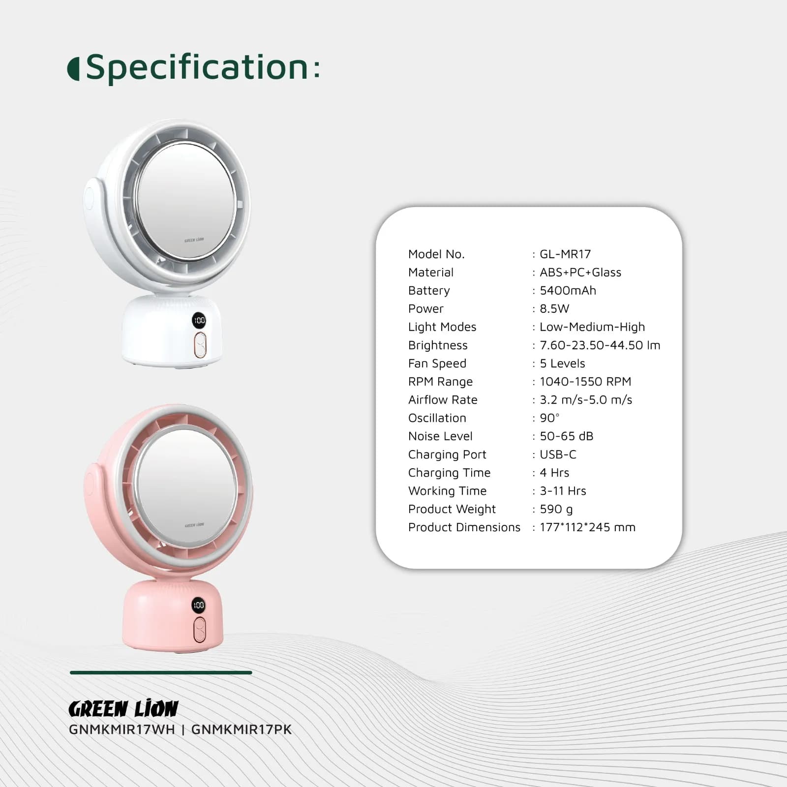 Green Lion Makeup Mirror Fan - Pink 3