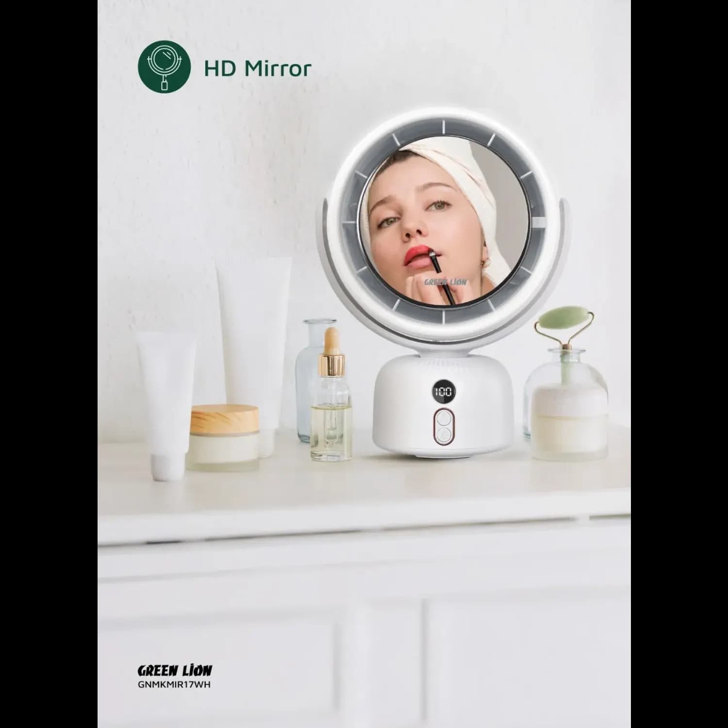 GREEN LION Makeup Mirror Fan - 11H Battery, White 5