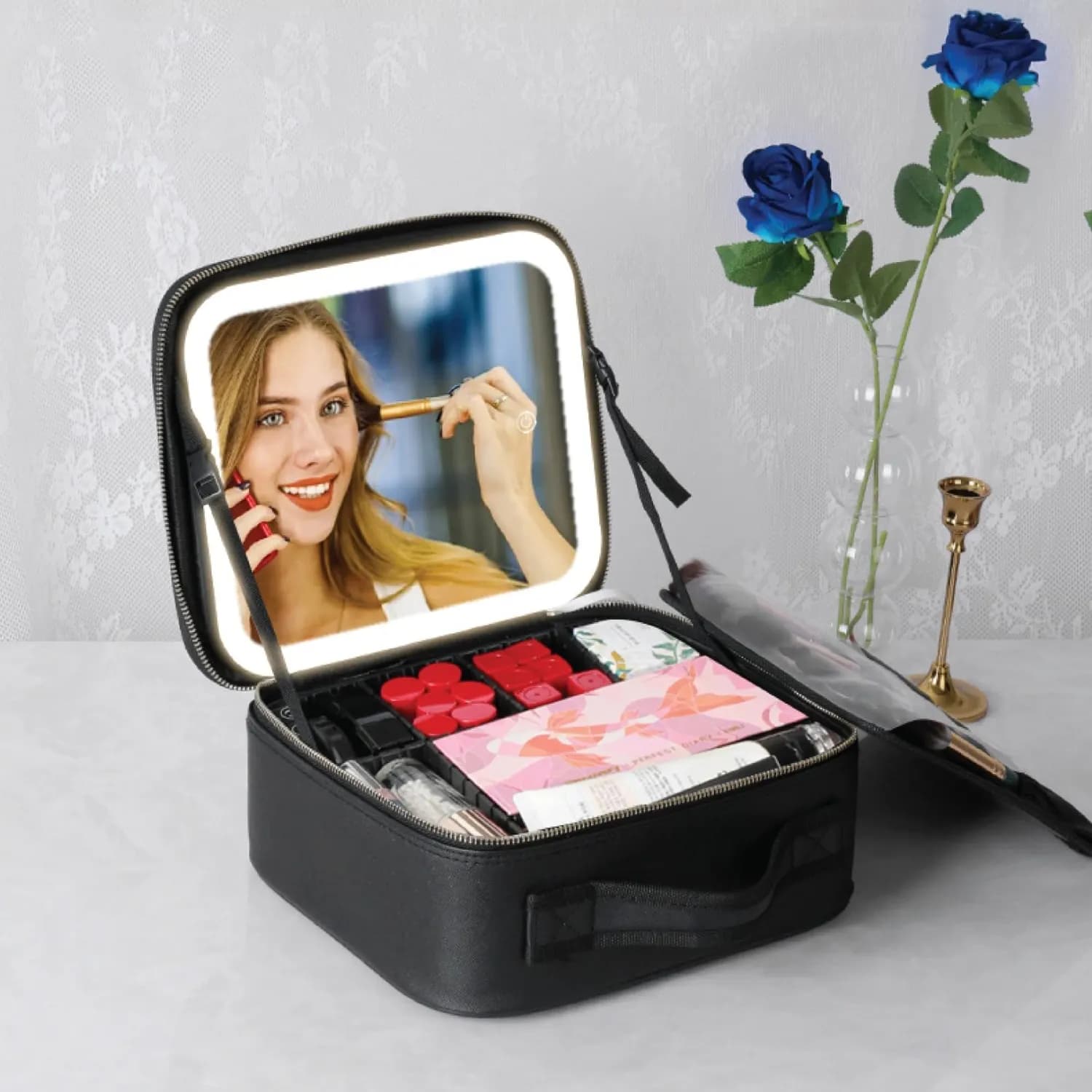 Green Lion Makeup Organizer - Lighted Mirror, Waterproof, Black 2