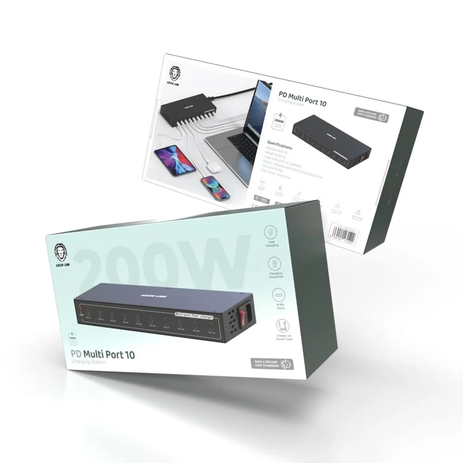 Green Lion Charging Station - 10 Ports 200W, Black 2