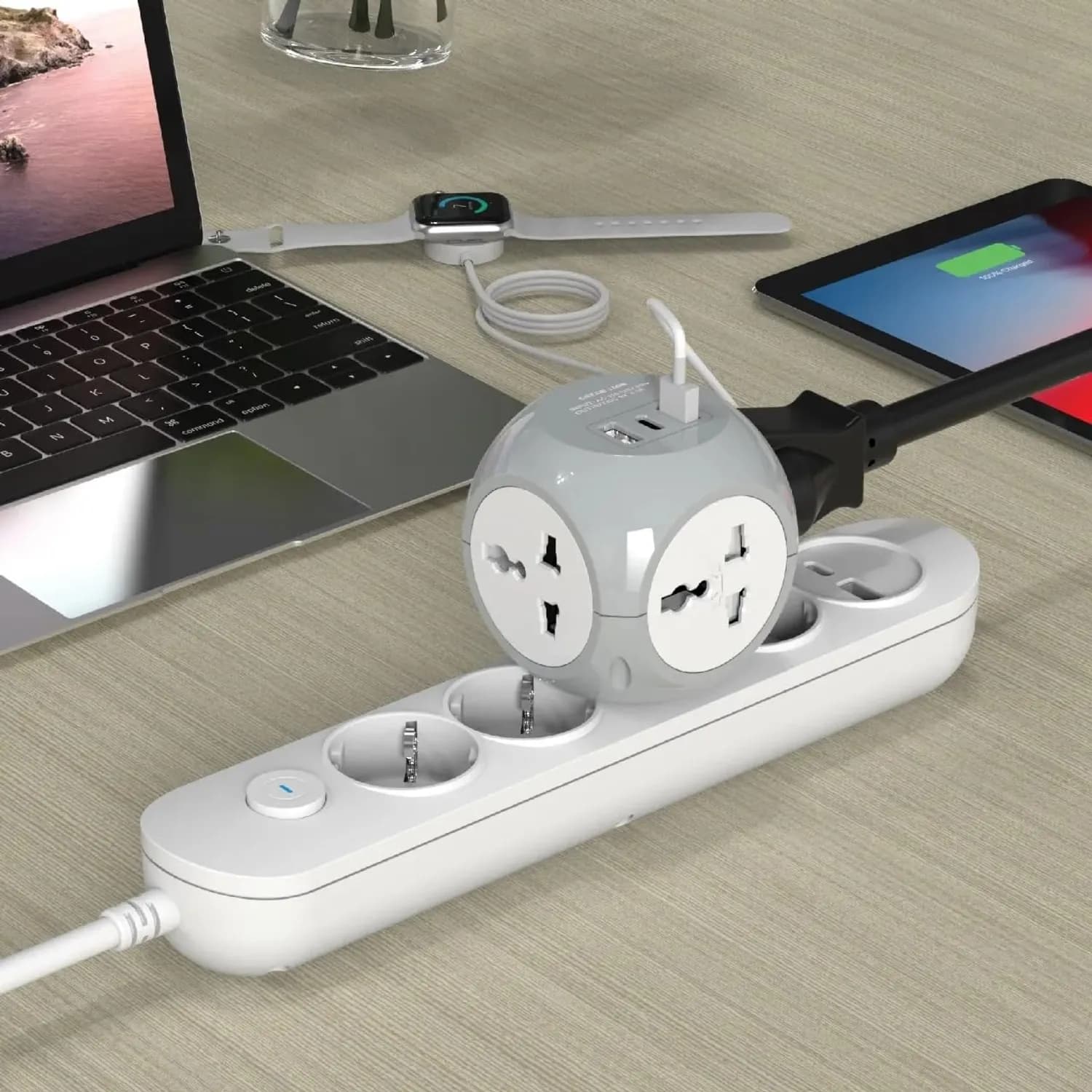 Green Lion Travel Adapter - 4 Outlets, White 2