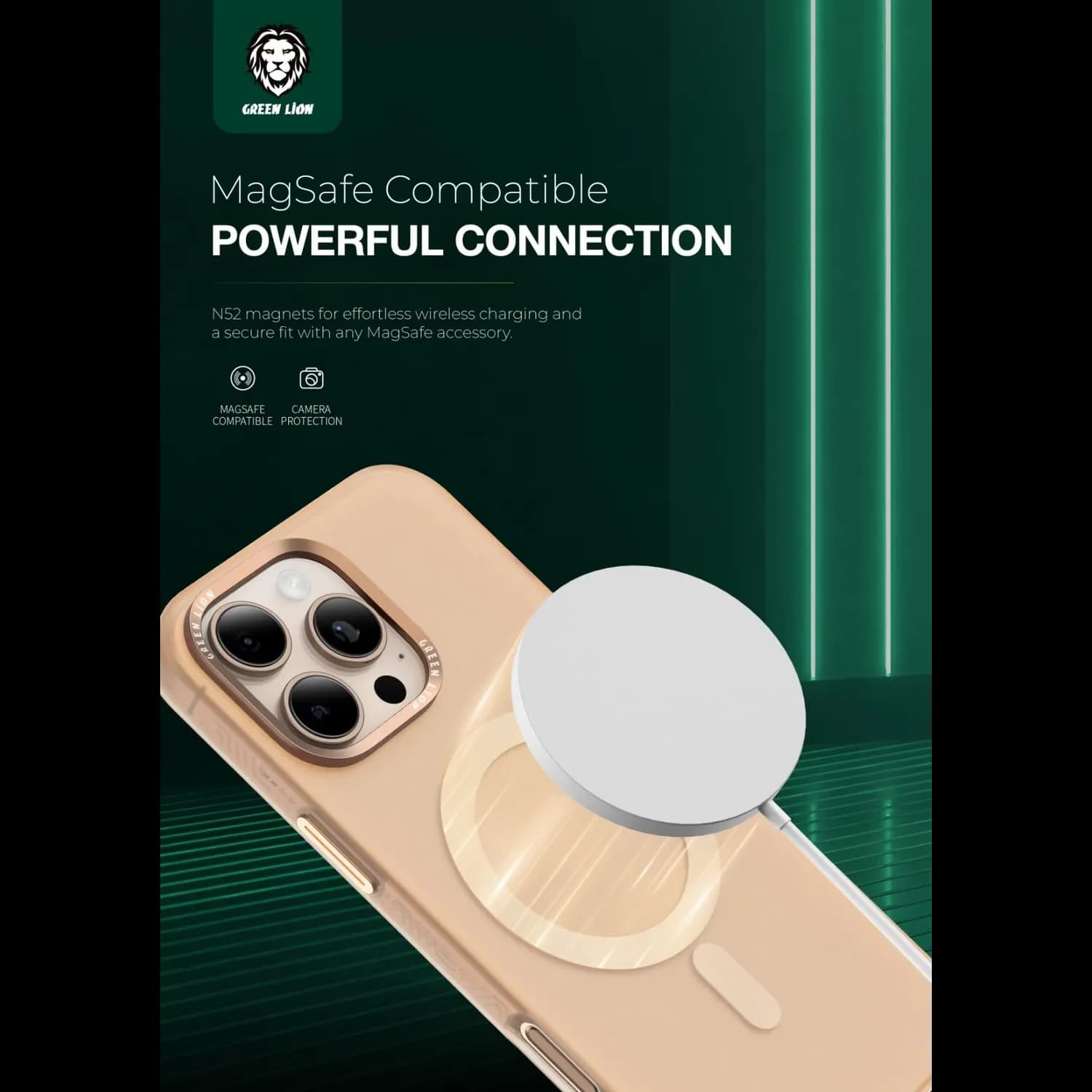 Green Lion Case iPhone 16 Pro Max - Matte, MagSafe Compatible, Desert Titanium 2