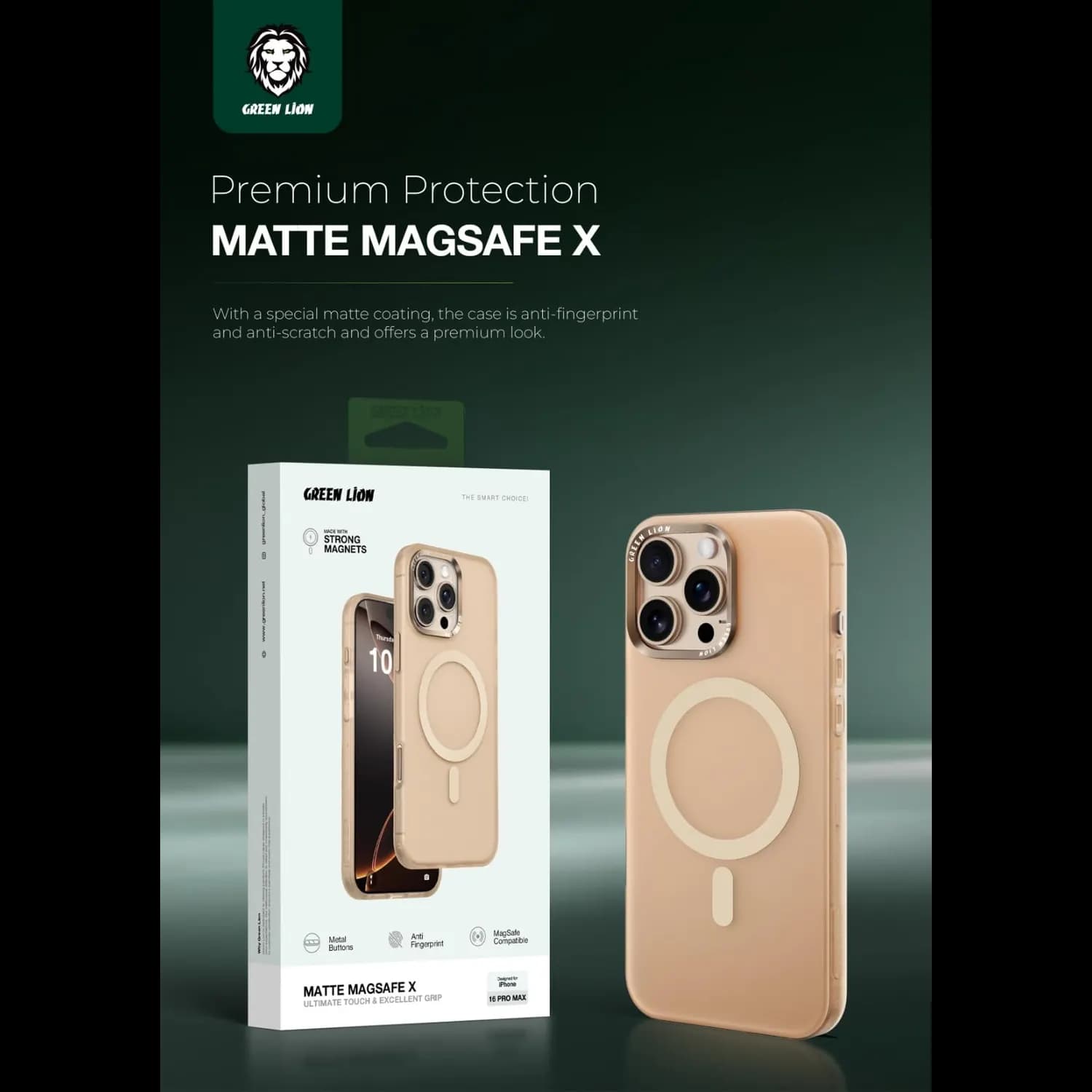 Green Lion Case iPhone 16 Pro Max - Matte, MagSafe Compatible, Desert Titanium 4