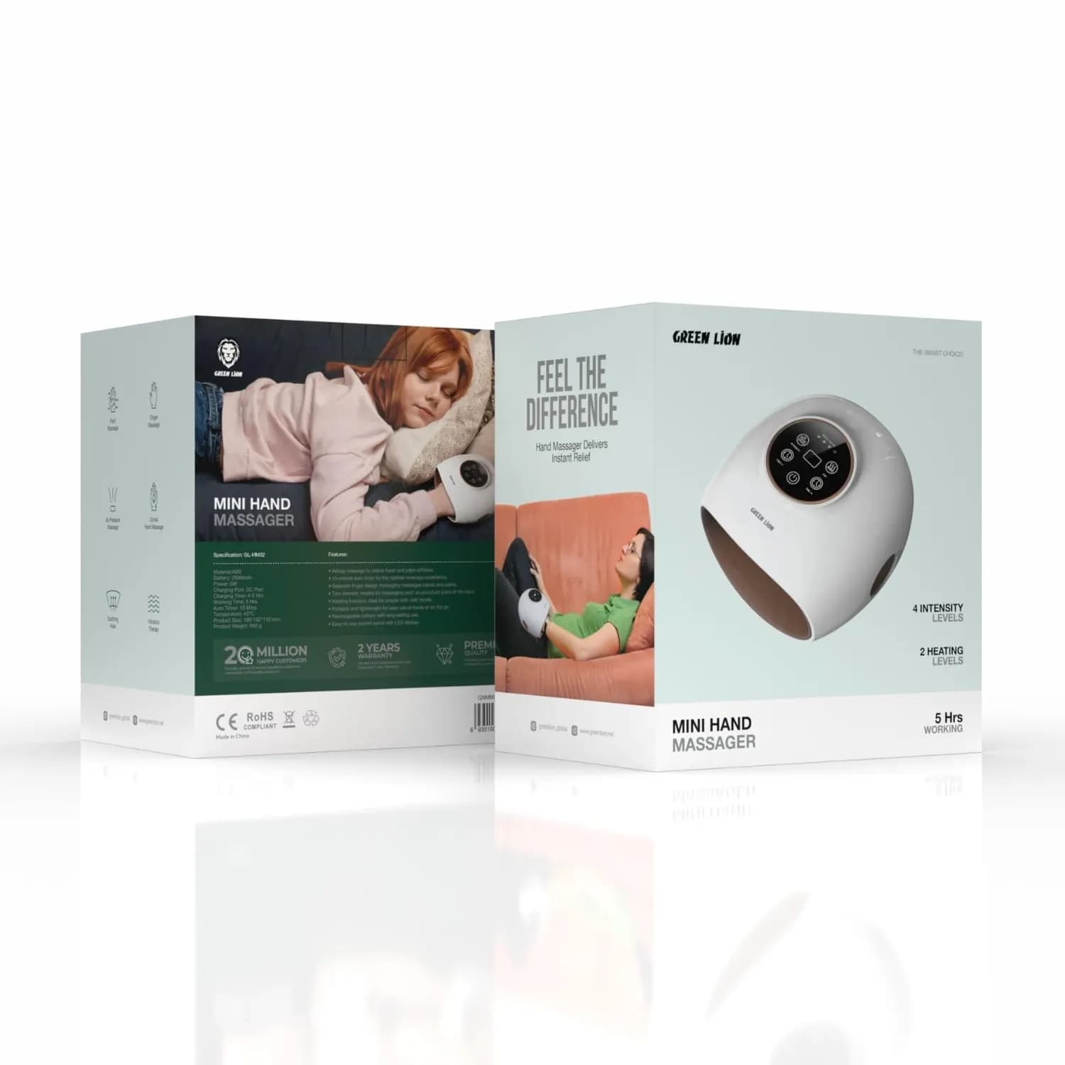 Green Lion Mini Hand Massager - 4 Intensity Levels, White 5