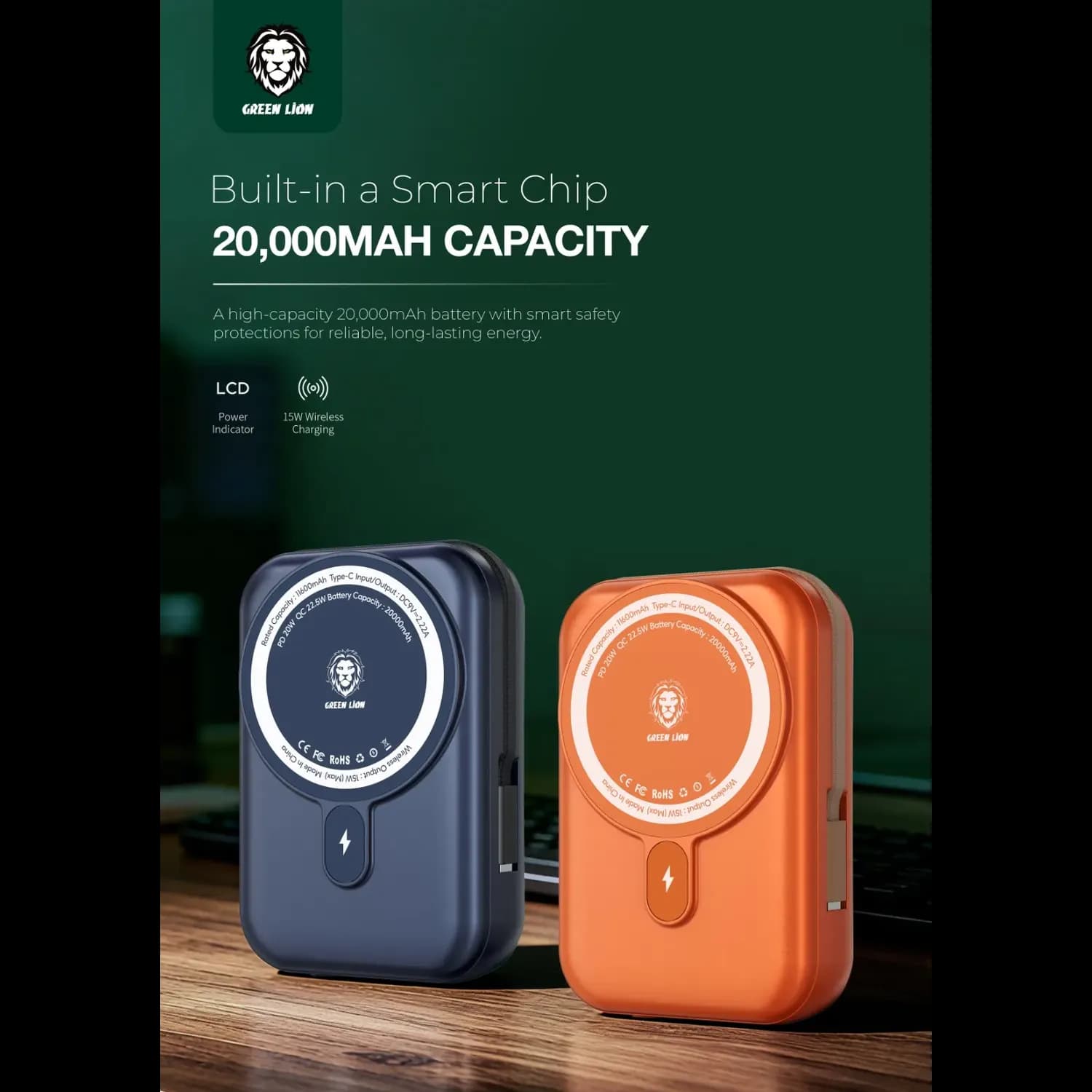GREEN LION Power Bank Monaco - 20000mAh MagSafe, Orange — Orange 2