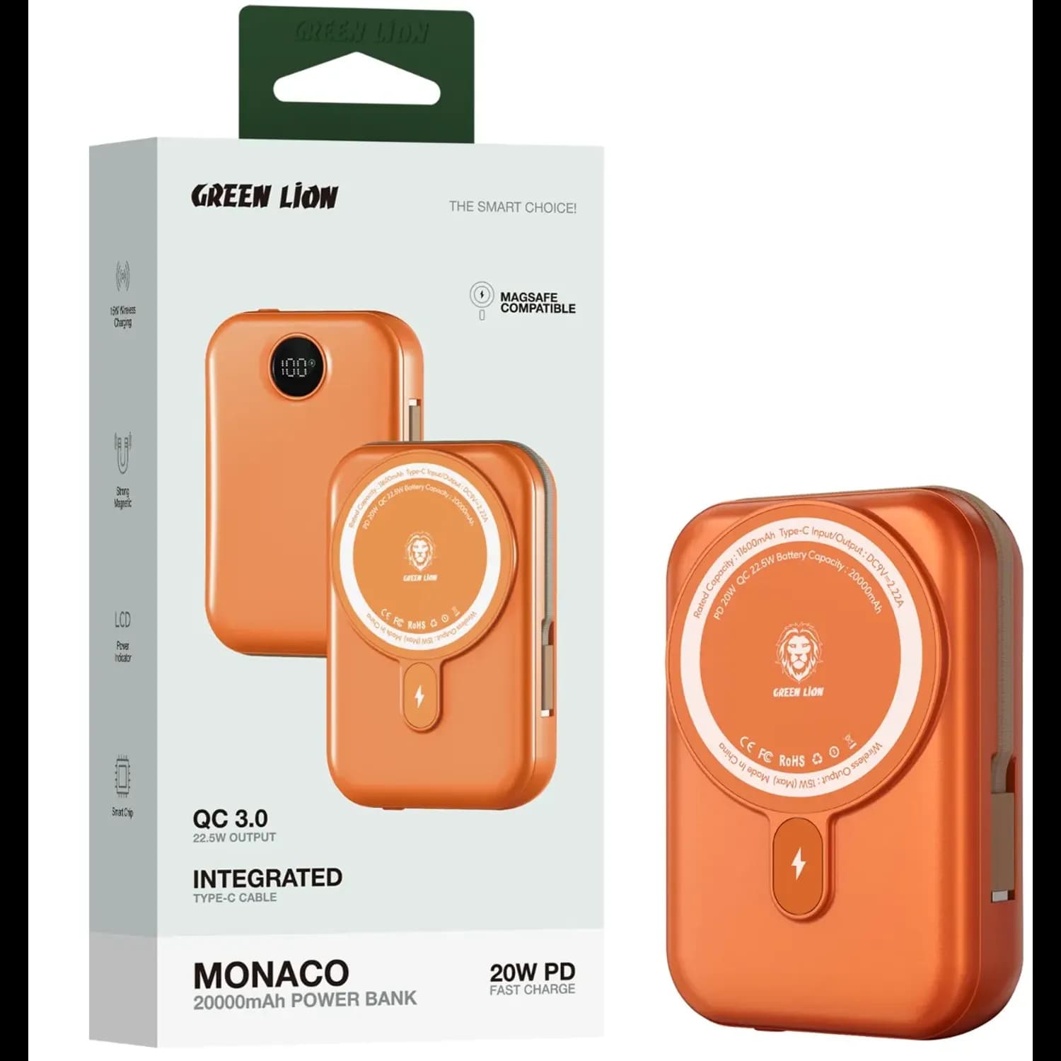 GREEN LION Power Bank Monaco - 20000mAh MagSafe, Orange — Orange 4