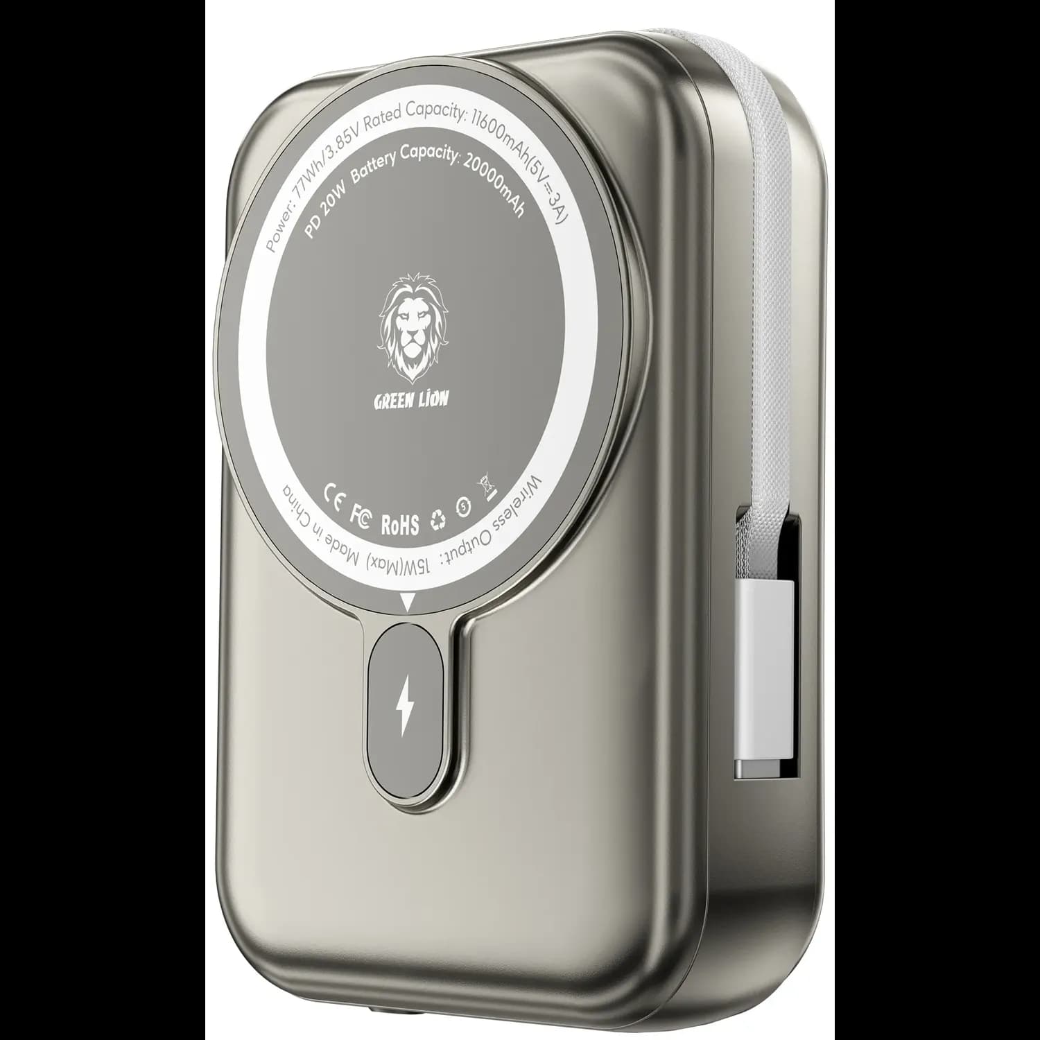 Green Lion Power Bank Monaco - 20000mAh MagSafe, Titanium 1 Green Lion Power Bank Monaco - 20000mAh MagSafe, Titanium 1