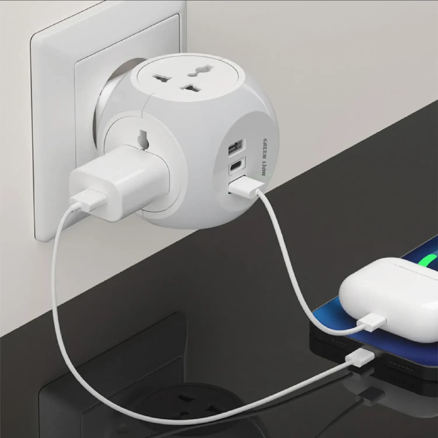 Green Lion Travel Adapter - Multi Port, White 2