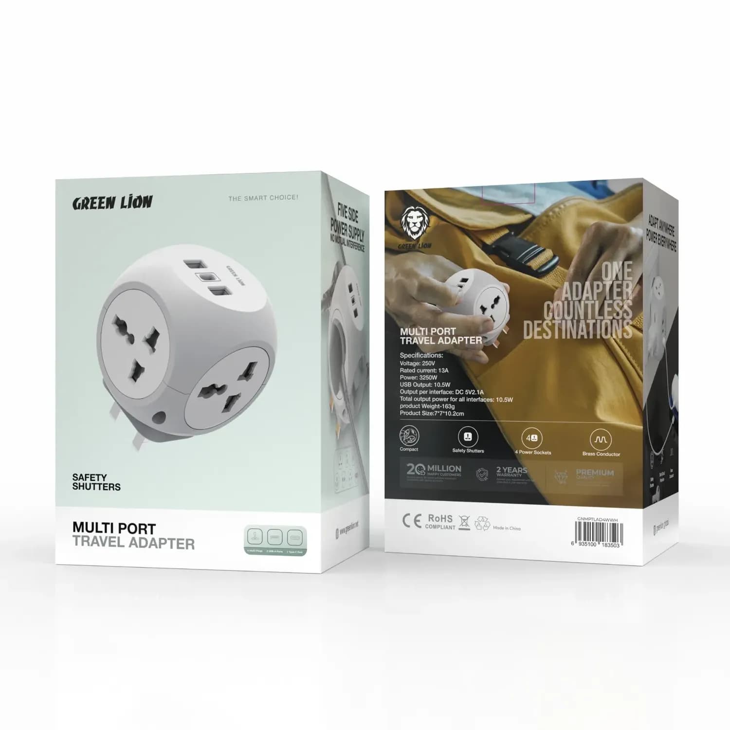 Green Lion Travel Adapter - Multi Port, White 4