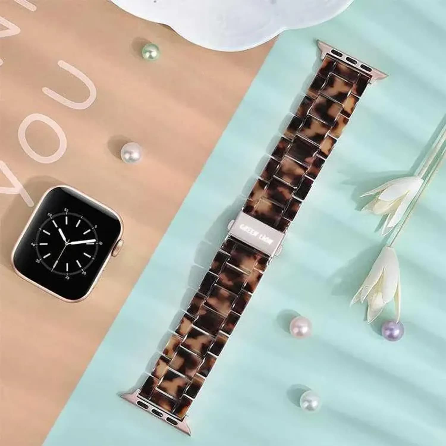 Green Lion iWatch Strap - Marble, Amber — White 3
