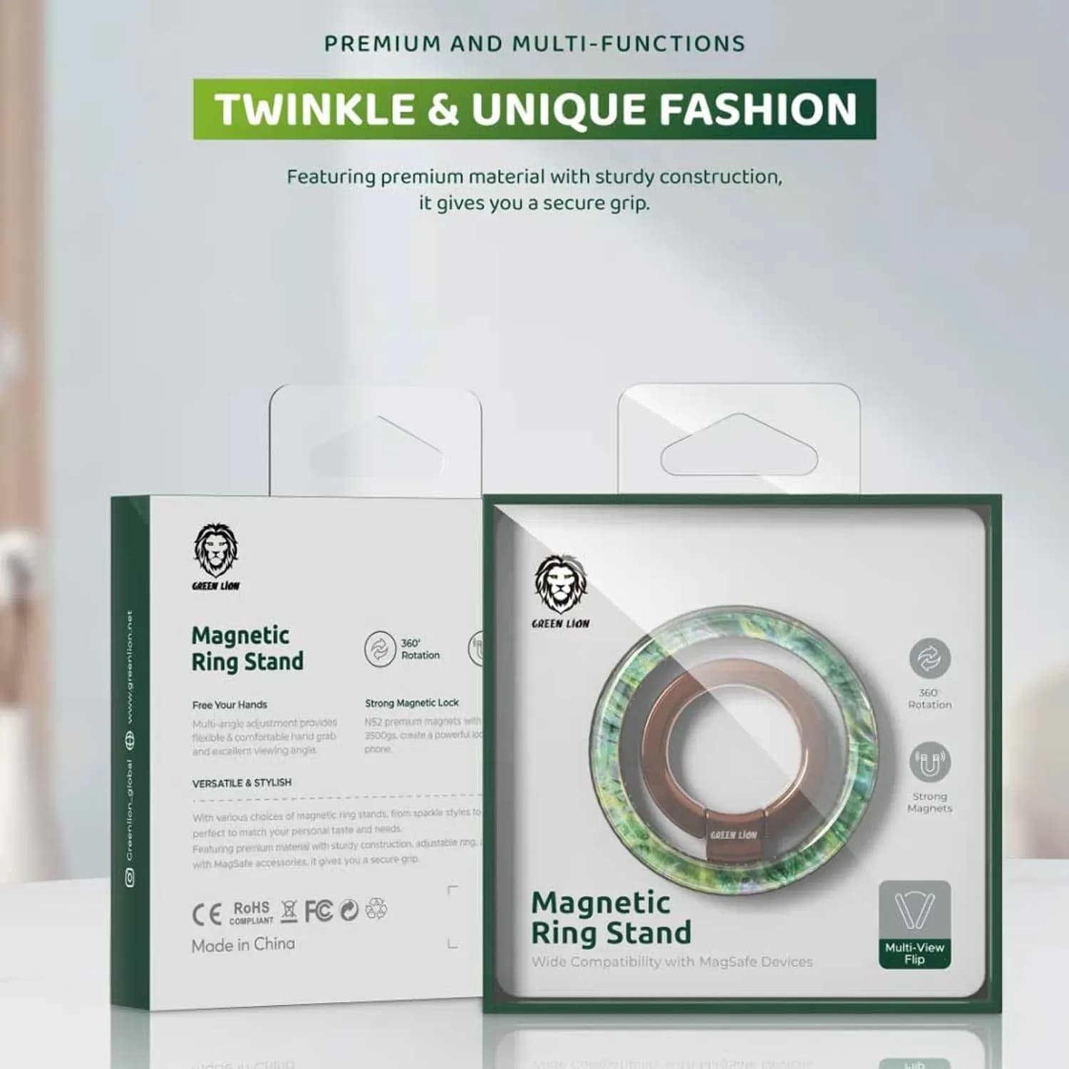 Green Lion Magnetic Ring Stand - 360° Rotation, Green 2