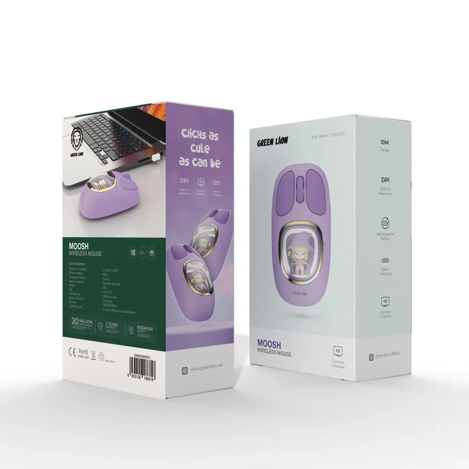 Green Lion Wireless Mouse Moosh - 3 Devices, Purple 4