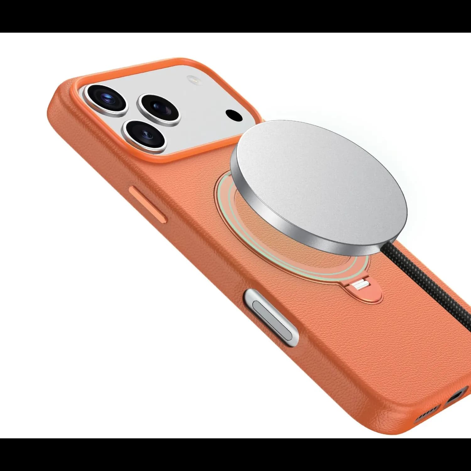 Green Lion Leather Case iPhone 17 Pro Max - Foldable Stand, Orange 3