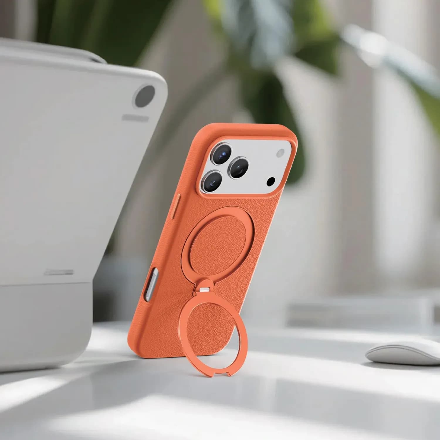 Green Lion Leather Case iPhone 17 Pro Max - Foldable Stand, Orange 5