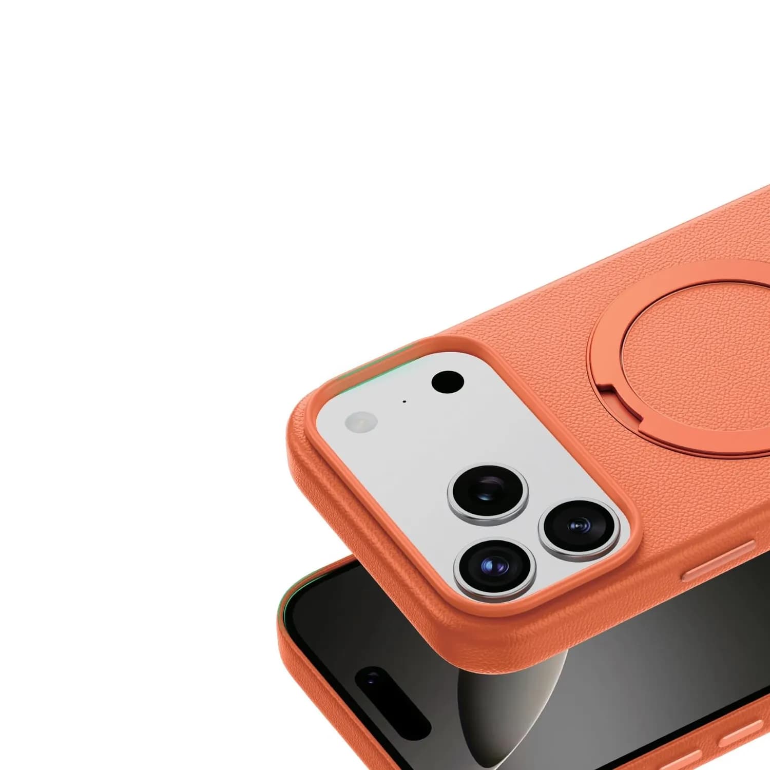 Green Lion Leather Case iPhone 17 Pro - Foldable Stand, Orange 2