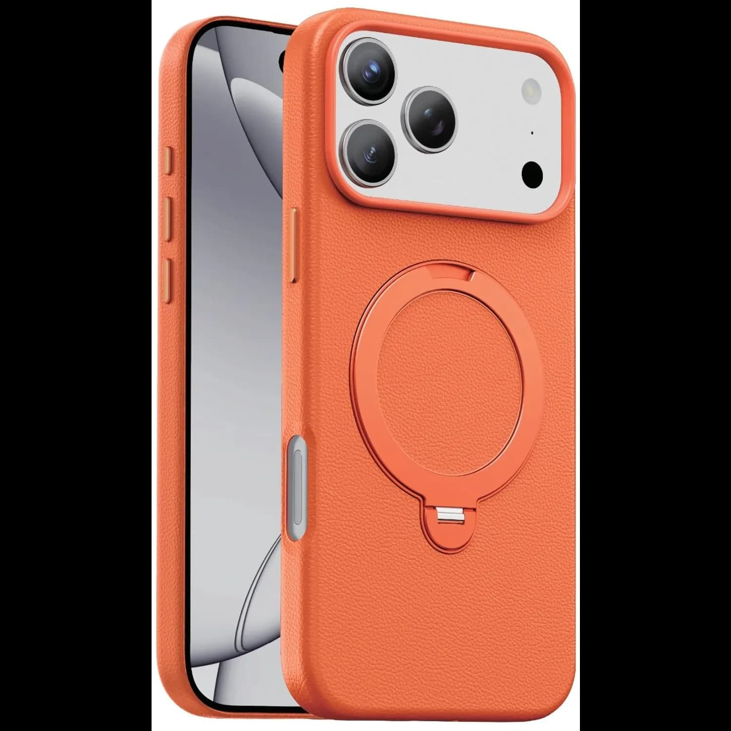 Green Lion Leather Case iPhone 17 Pro - Foldable Stand, Orange 1 Green Lion Leather Case iPhone 17 Pro - Foldable Stand, Orange 1