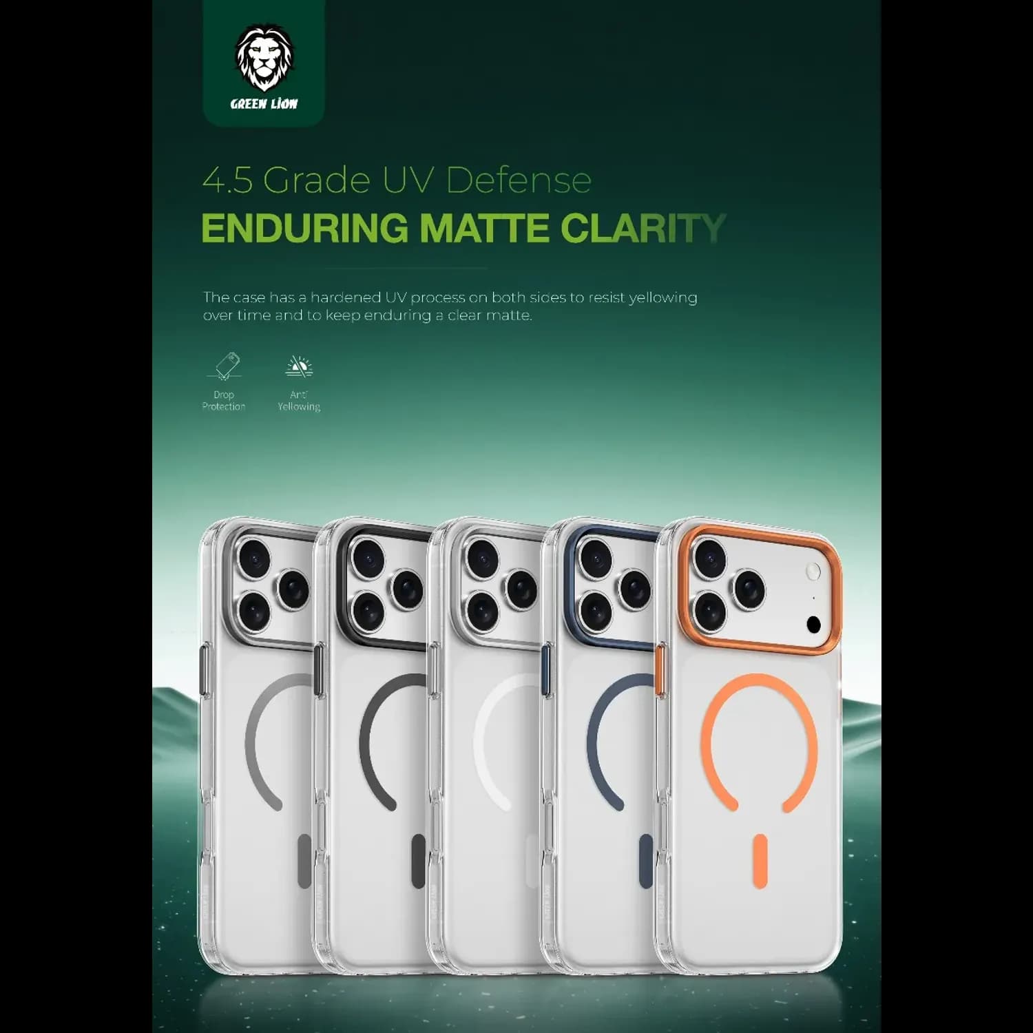 Green Lion iPhone 17 Pro Case - Magnetic Ring, Shockproof, Orange Titanium 4