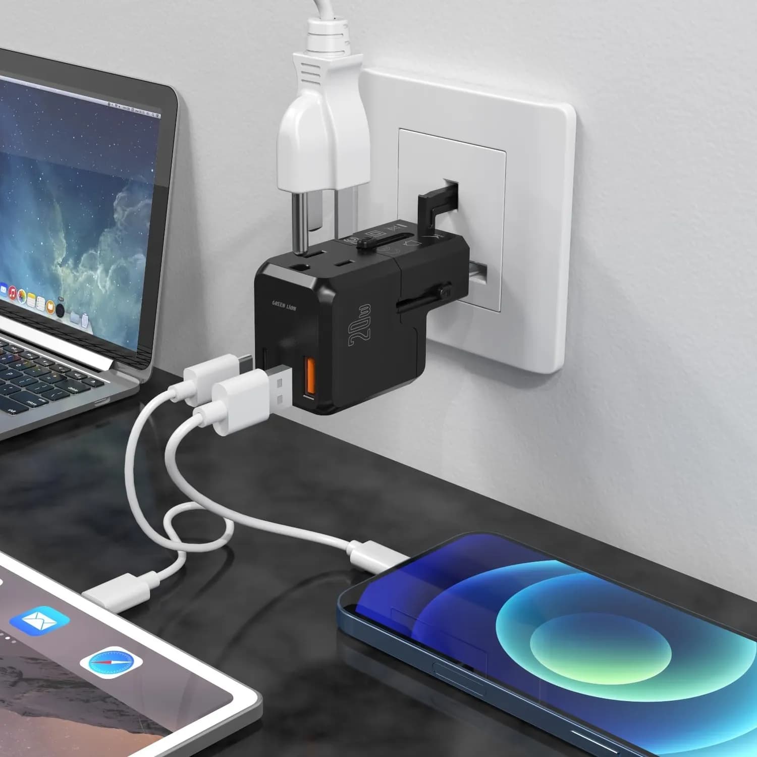 Green Lion Travel Adapter - 20W PD Fast Charging, Black 2
