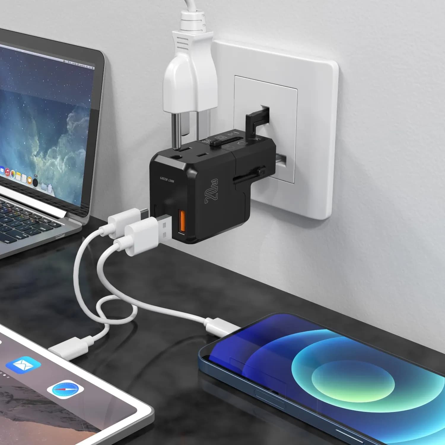 Green Lion Travel Adapter - 20W PD Fast Charging, Black 4