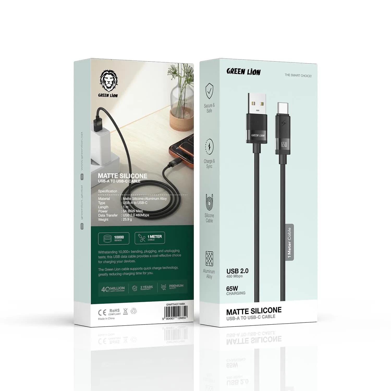 Green Lion USB-A to USB-C Cable - 1M, 18W Fast Charge, LED Light 3
