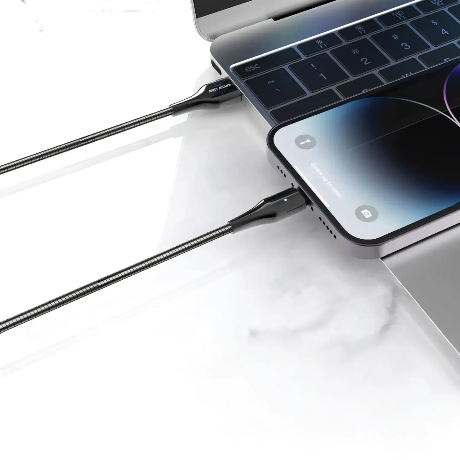 Green Lion USB-A to Lightning Cable - 1M, 12W Fast Charge, Metal Spring 3