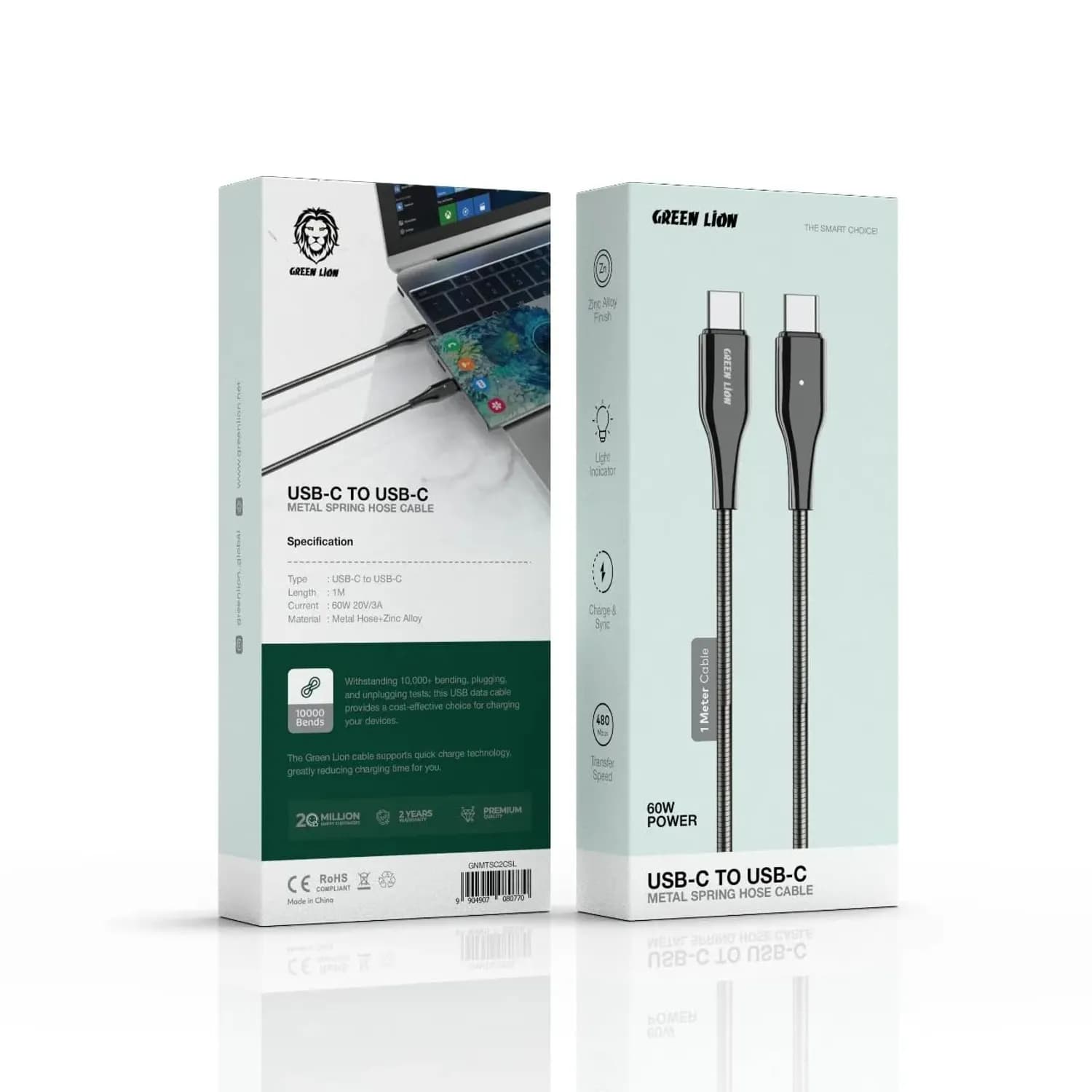 Green Lion USB-C Cable - 1M, 60W Fast Charge, LED Light 3