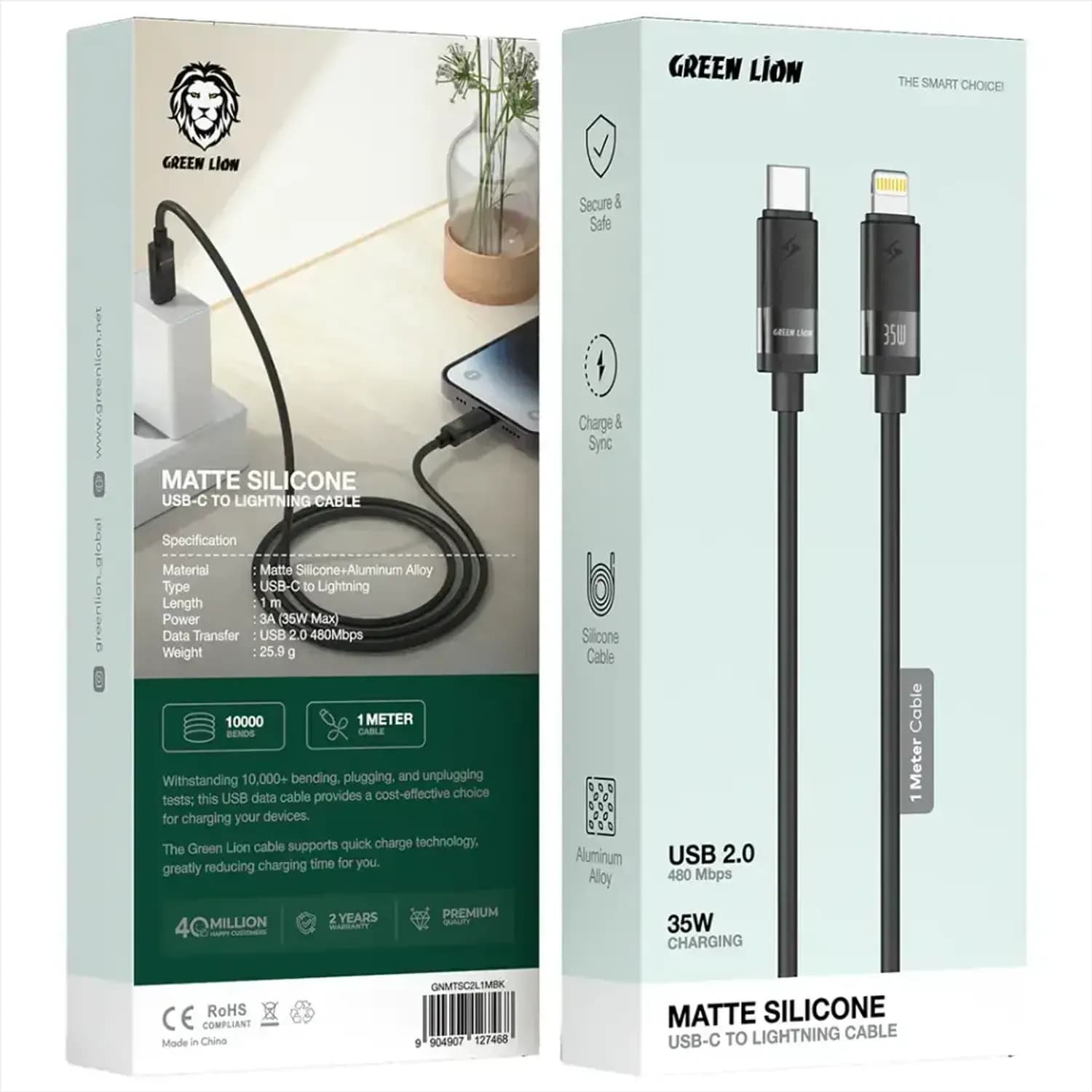 Green Lion Charging Cable USB-C to Lightning - 65W Fast Charge, Black 2